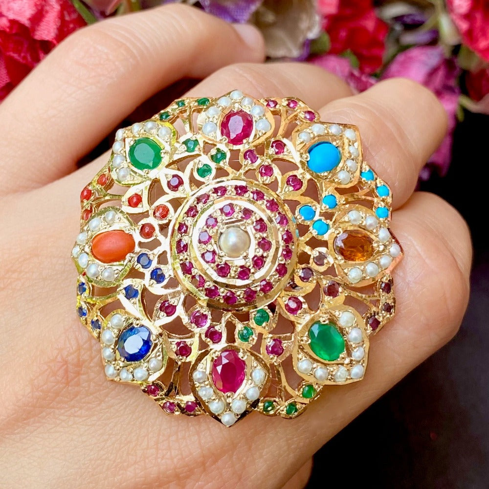 Navaratna Rings| Indian Jadau | Gold Plated on Silver
