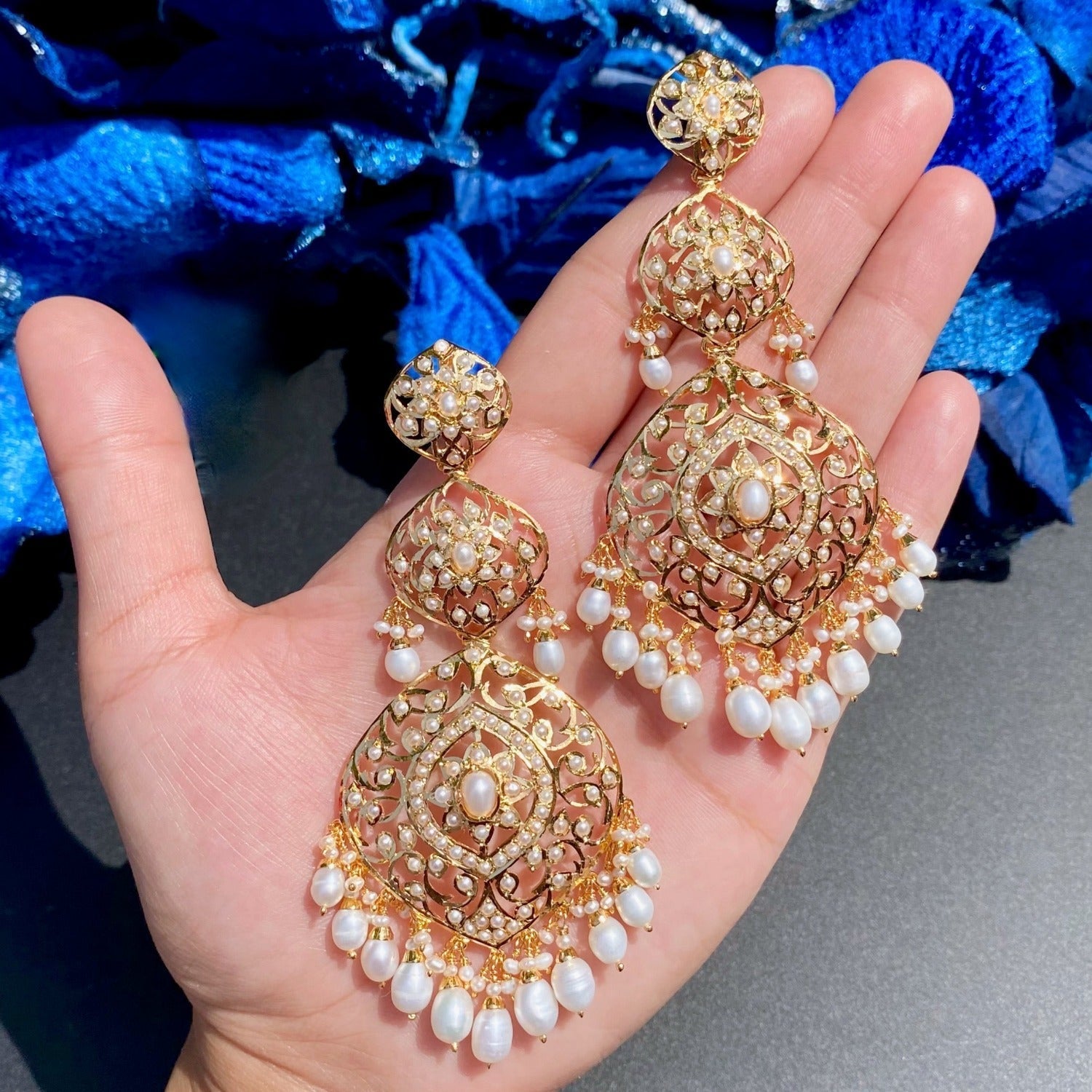 Long Gold Plated Earrings for Women | Indian Jadau