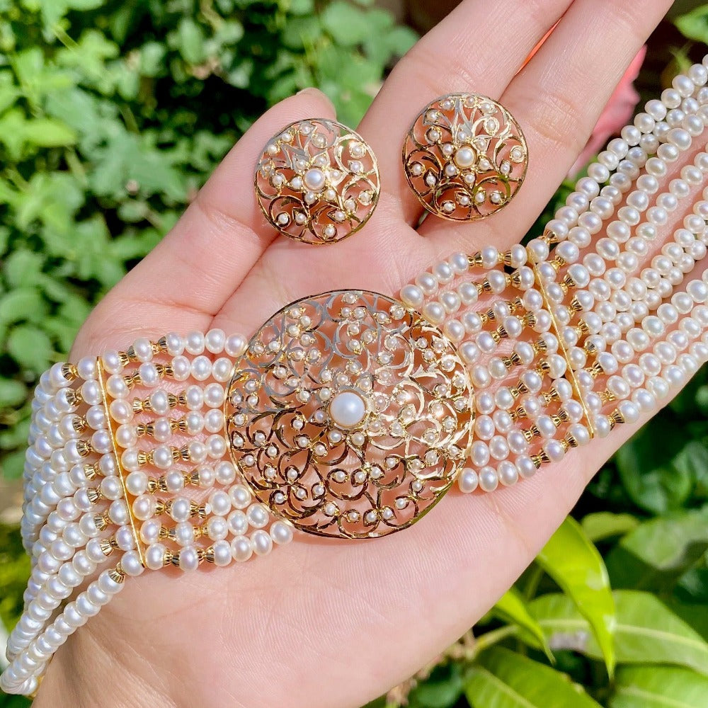 indian jadau choker sets with freshwater pearls