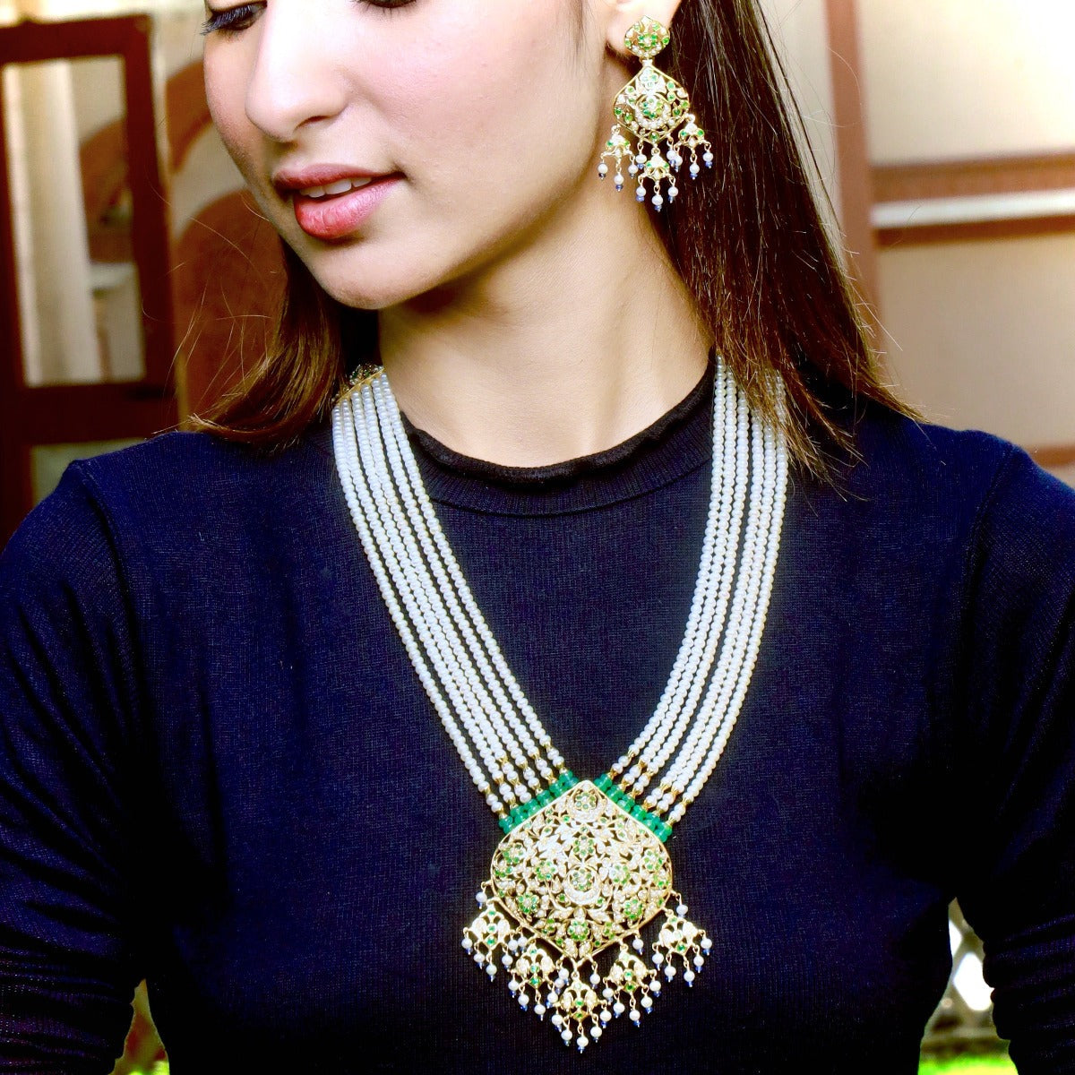 royal indian rani haar on silver base with gold polish