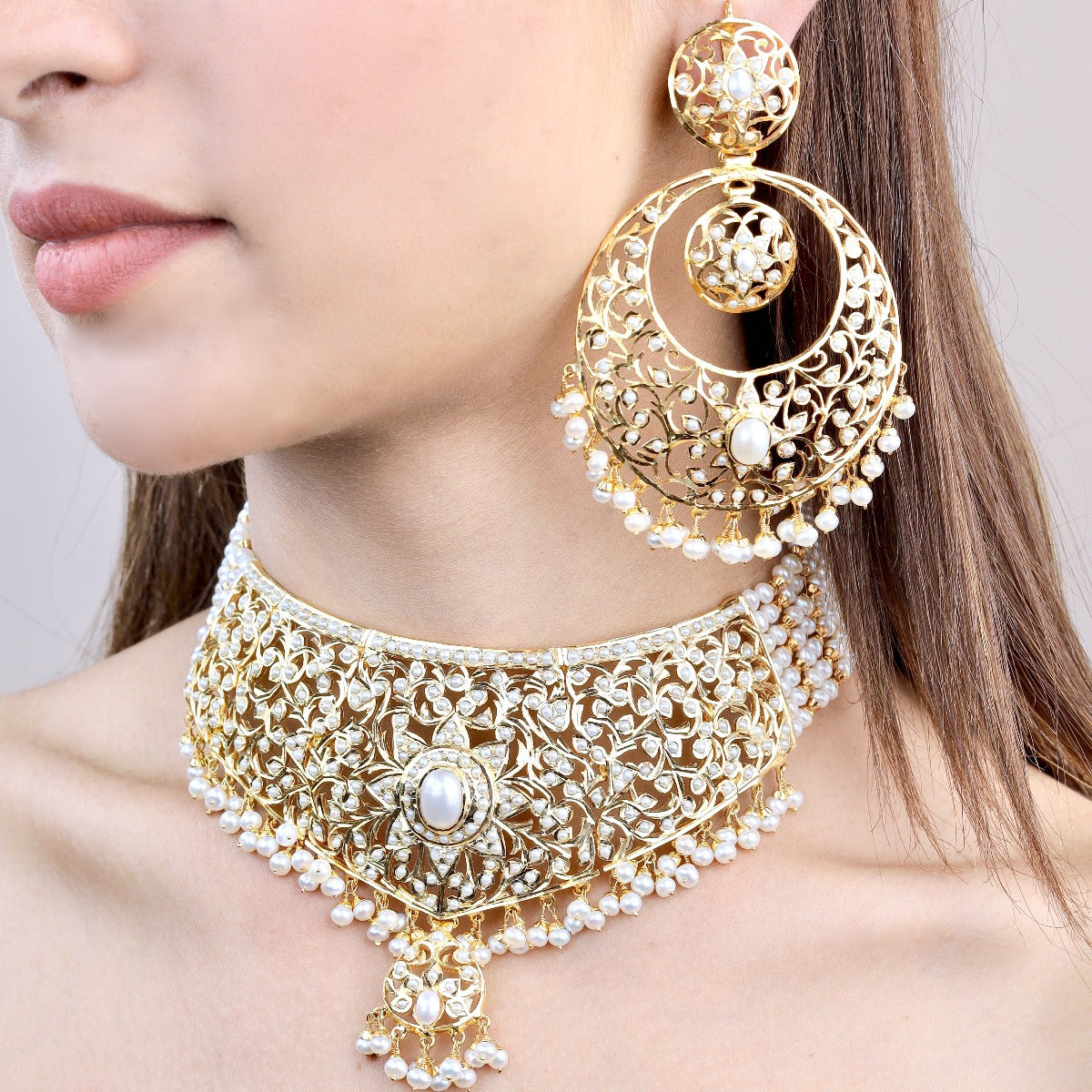 bridal indian pearl choker gold plated