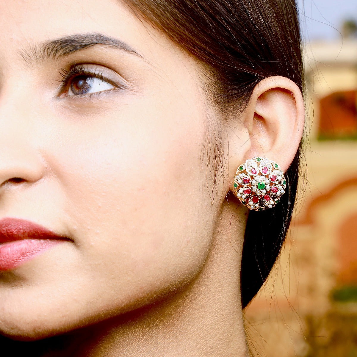 ruby emerald round studs