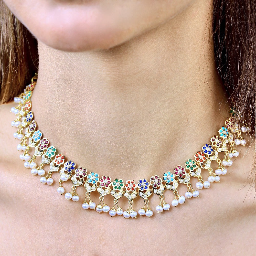 Navaratna necklace gold plated silver