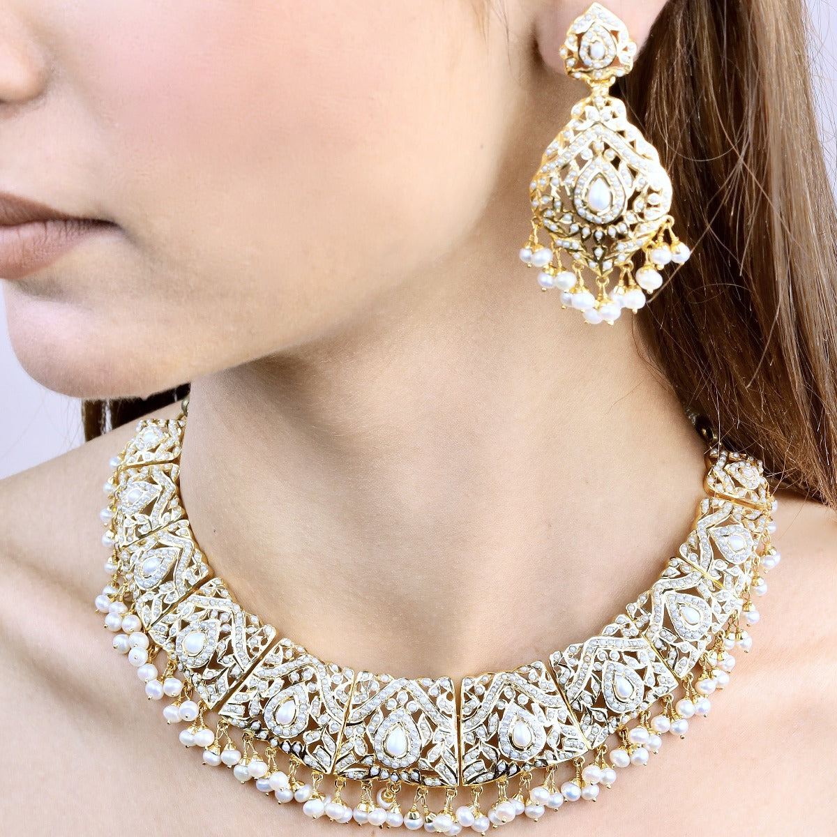 real pearl Hyderabadi jewelry necklace set in usa
