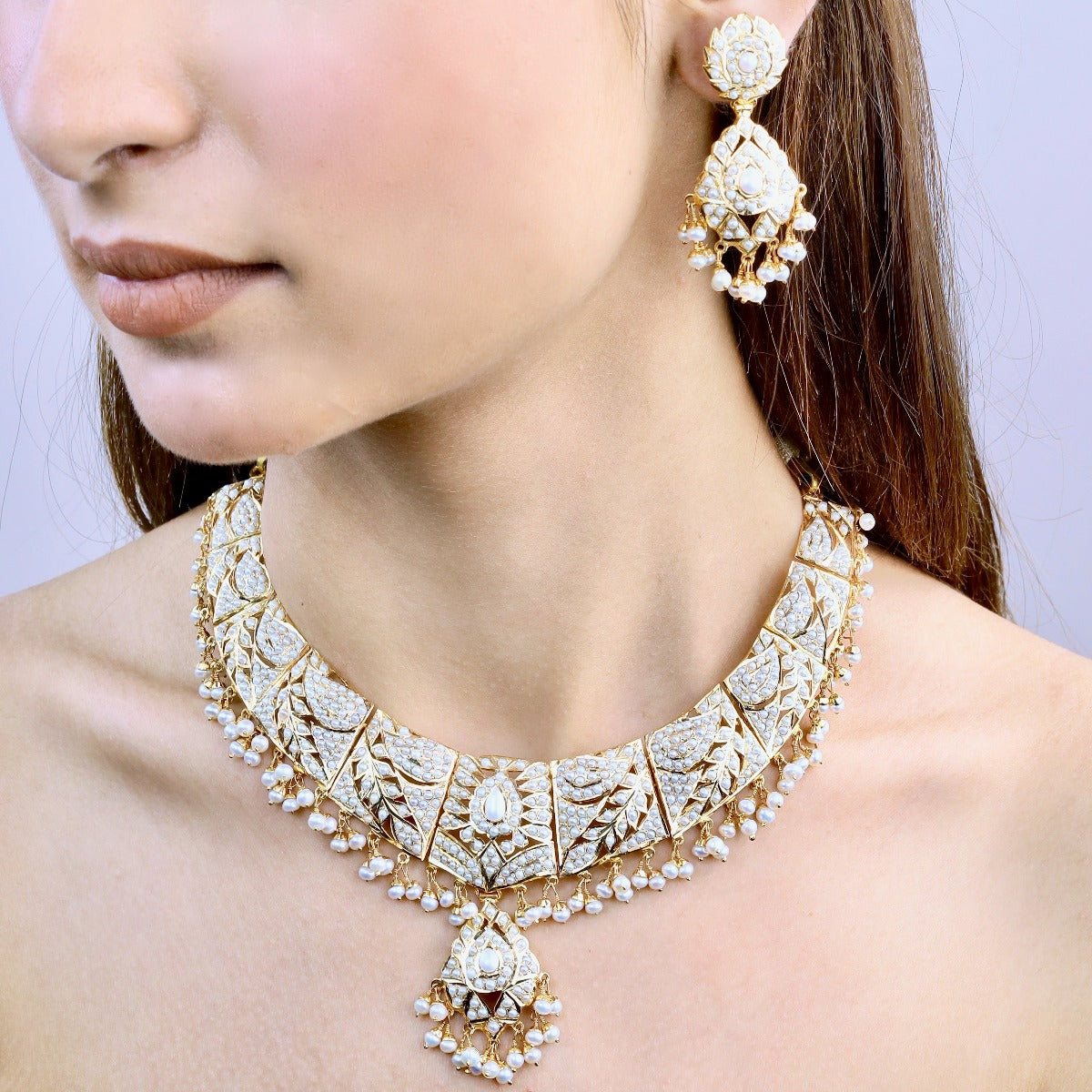 gold plated hyderabadi pearl necklace