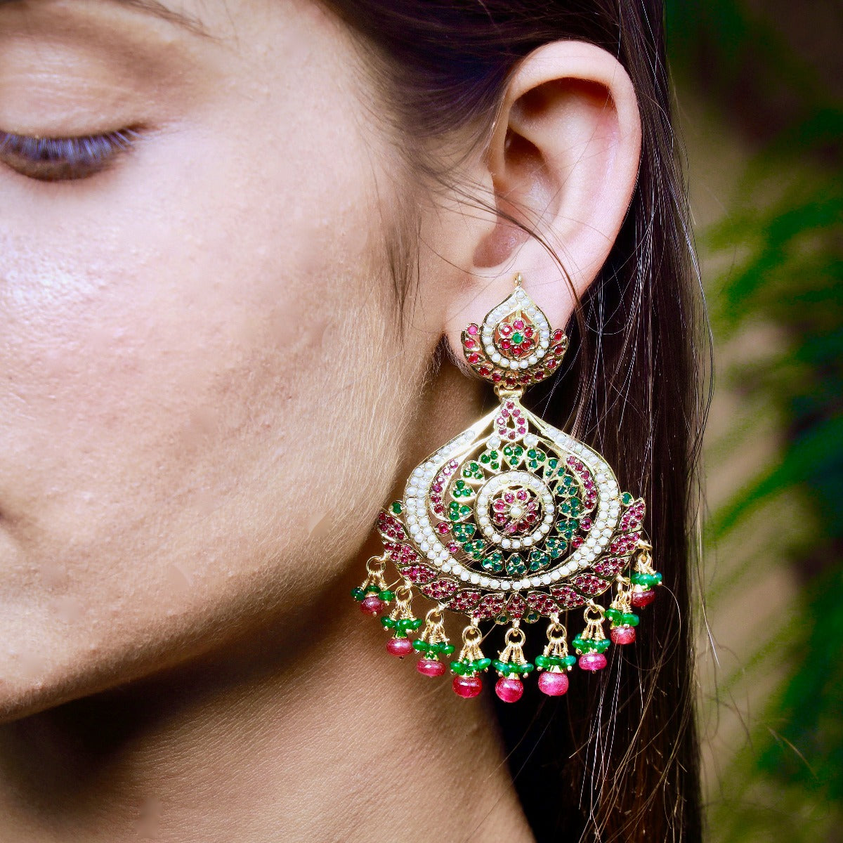 statement ruby emerald earrings
