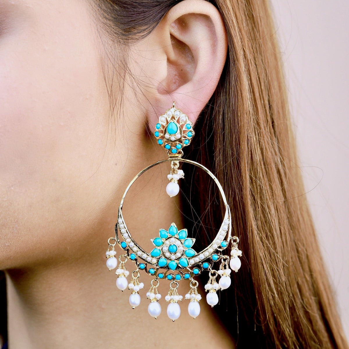 indian turquoise chandbali