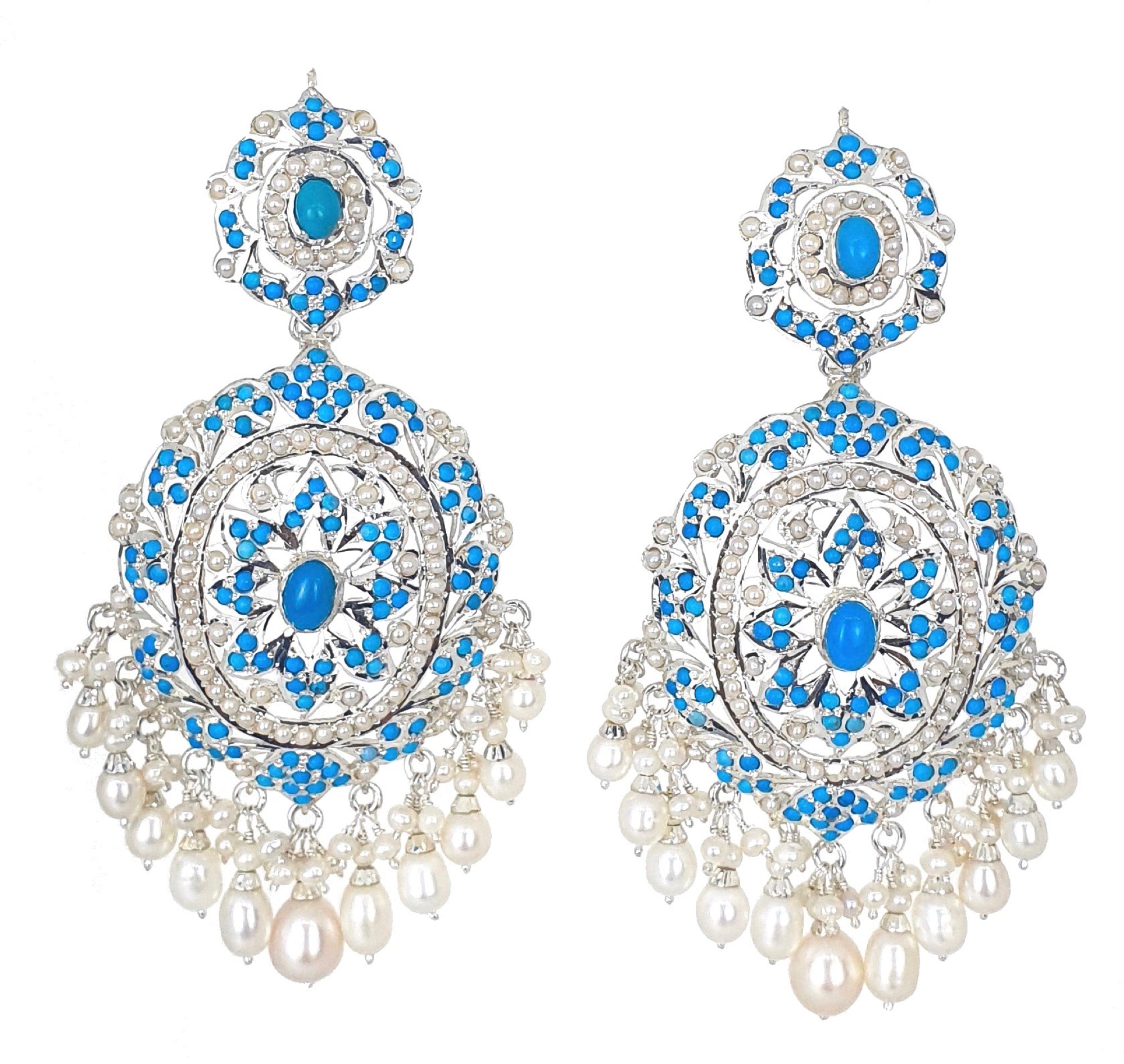 pearl and turquoise white silver earrings
