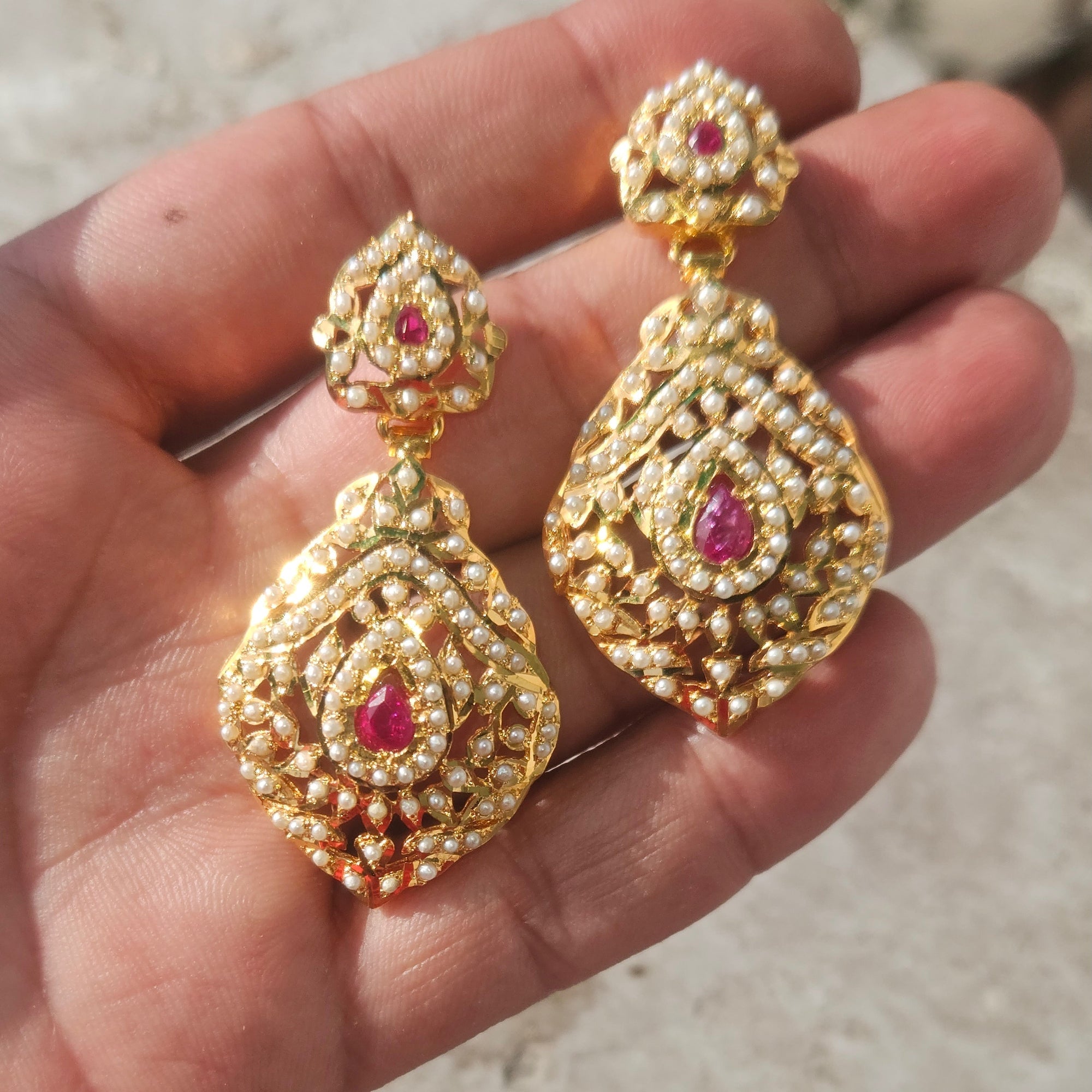 Intricately Handcrafted Jadau Earrings | Fine Seed Pearl Studded on 925 Silver with Gold Plating ER 655