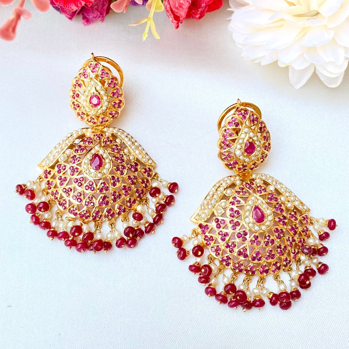 indian ruby and pearl earrings