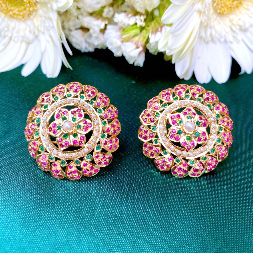 large gold plated jadau studs