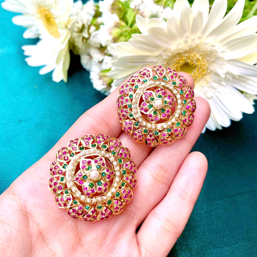 large gold plated jadau studs
