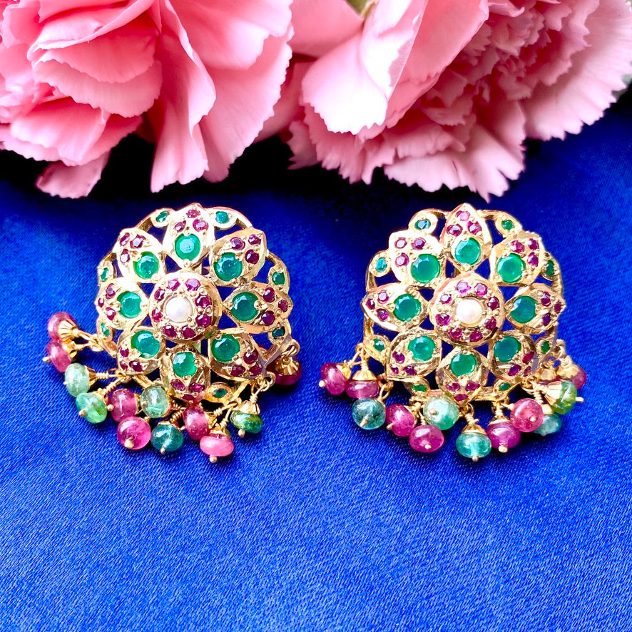 hyderabadi pendant set ruby emerald