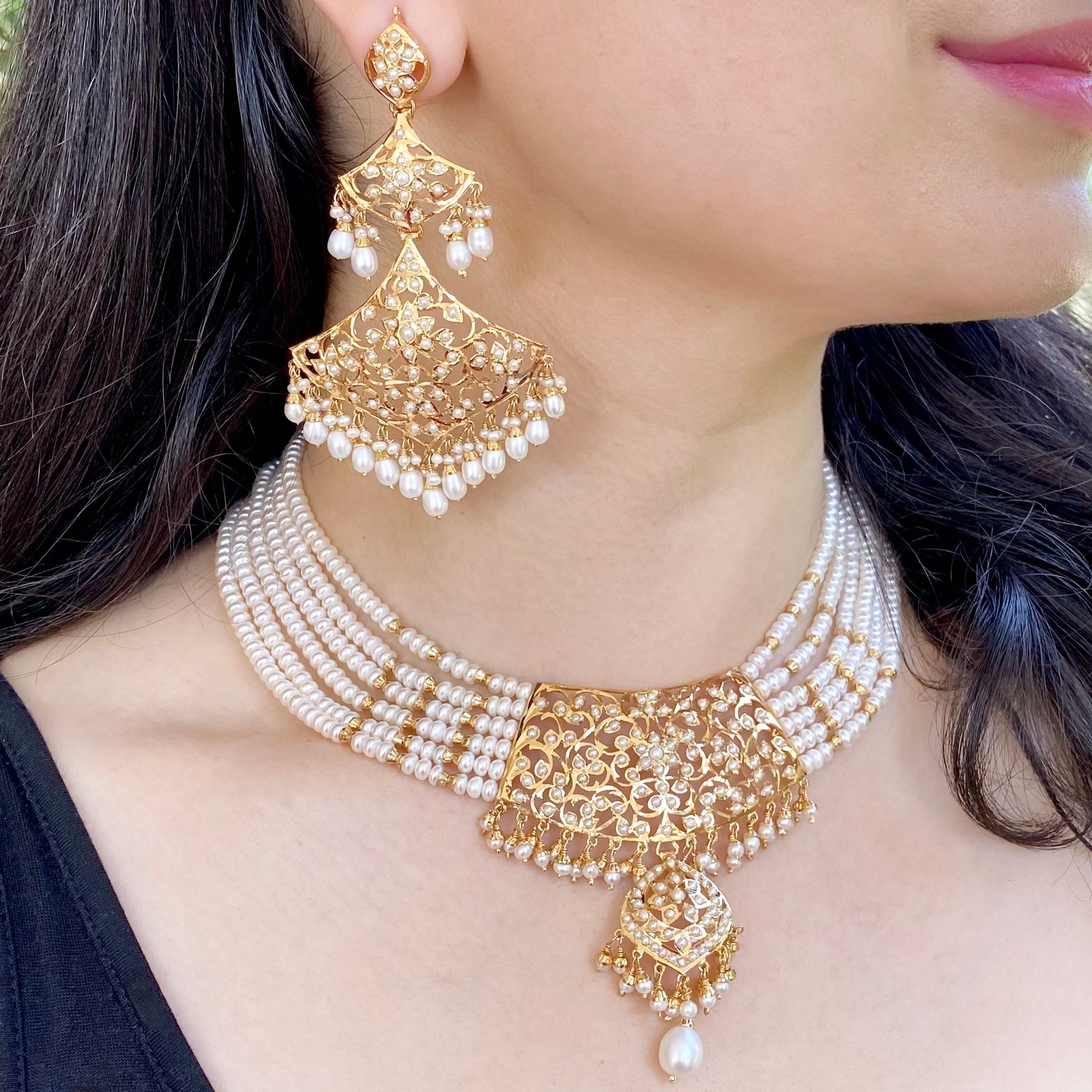 antique gold plated indian pearl choker