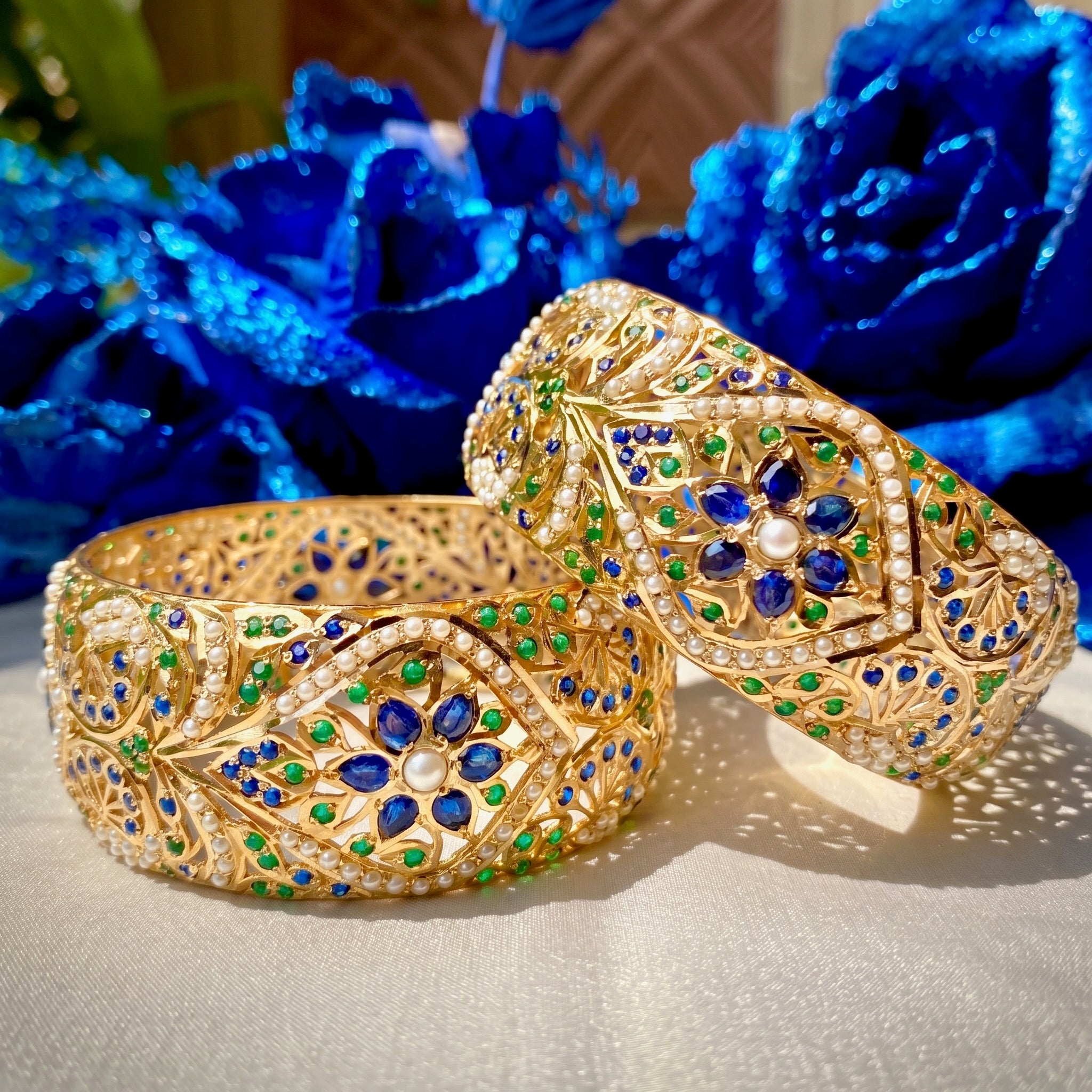 sapphire bangles gold plated