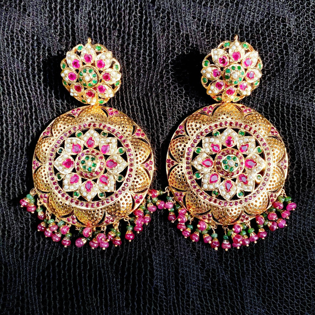 big round ruby emerald earrings