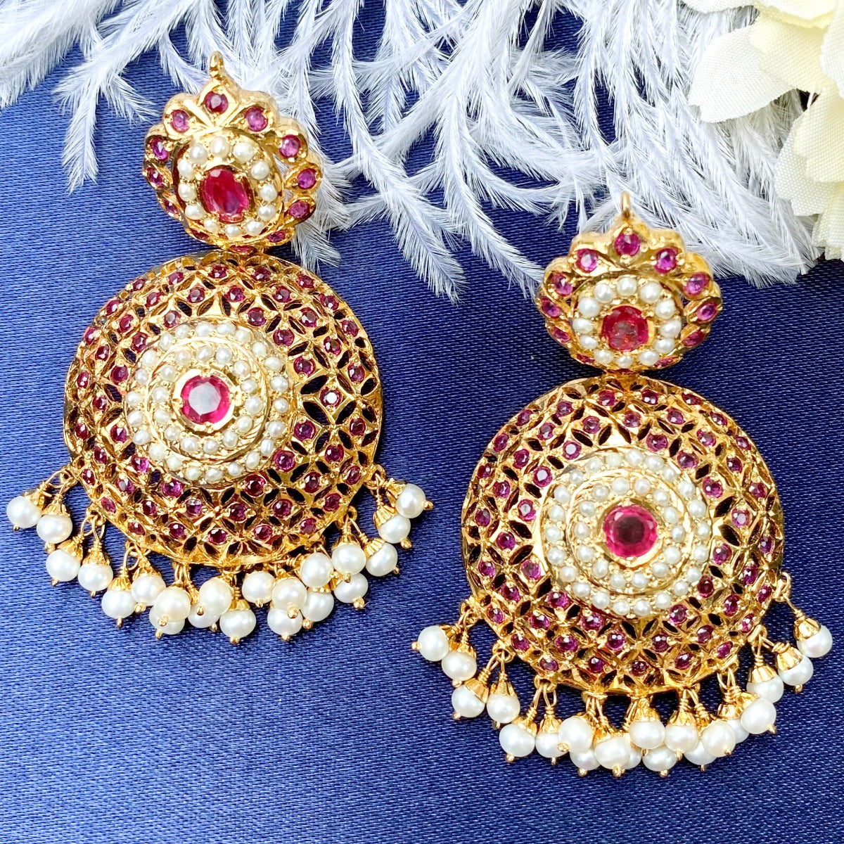 large round ruby earrings