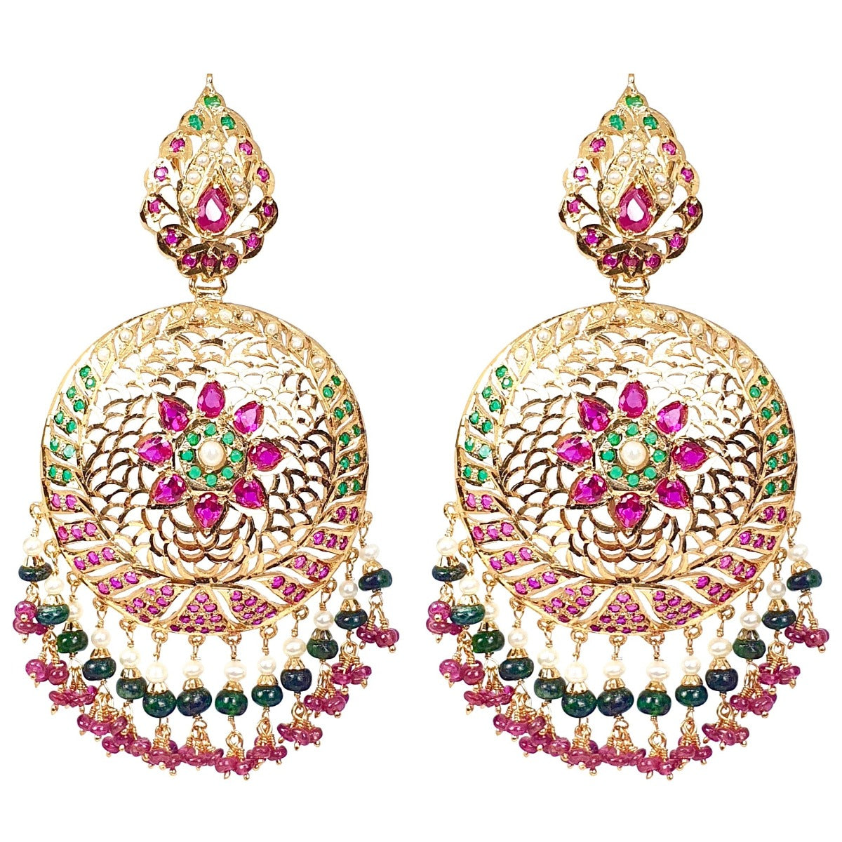 large round ruby emerald earrings