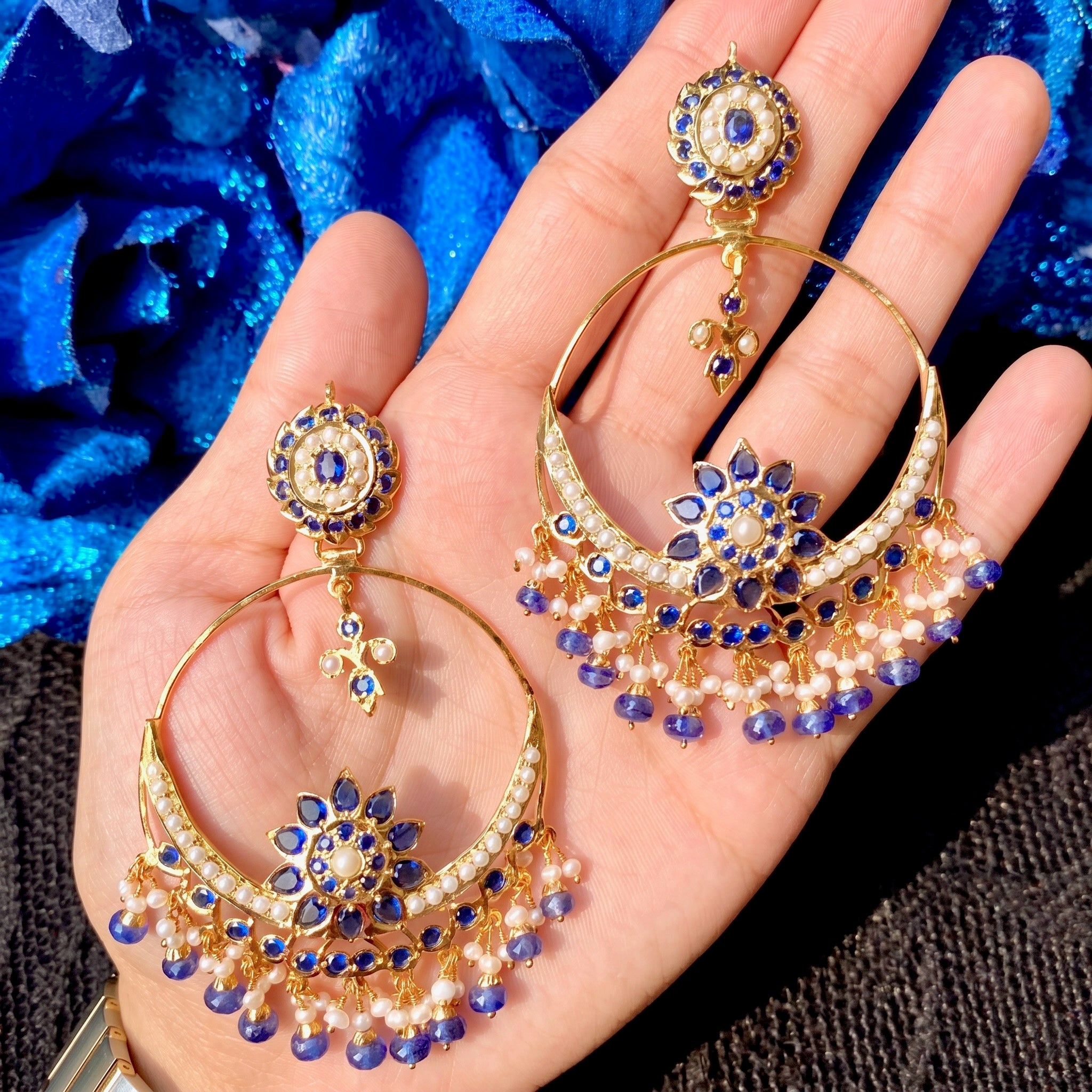 Large Size Jadau Chandbali Earrings | Mughal Design | Gold Plated