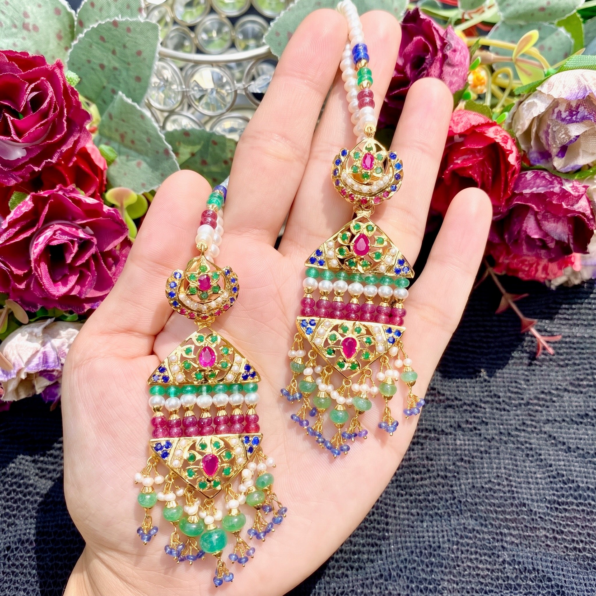 multicoloured jhoomar earrings