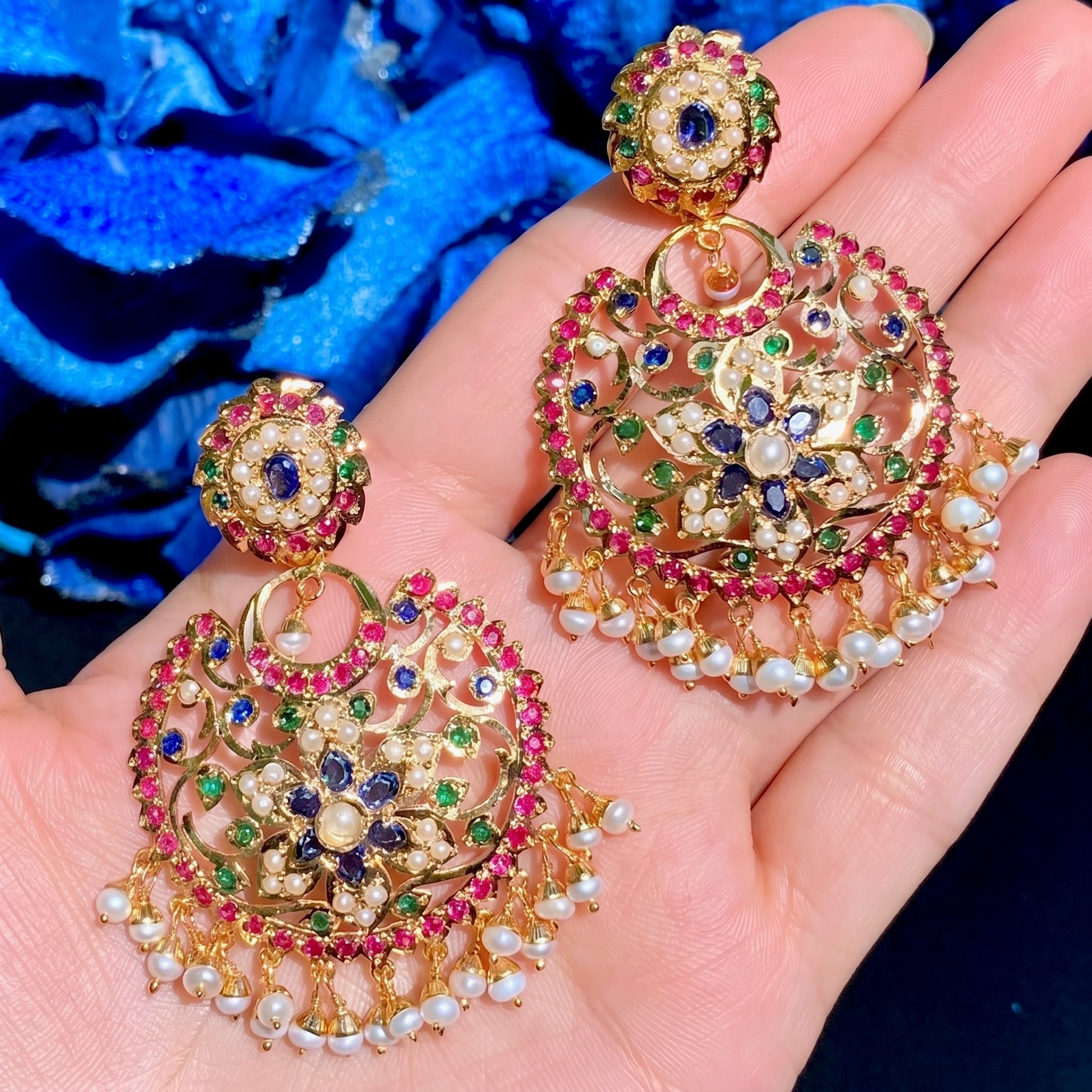 gold plated stone chandbali earrings for women