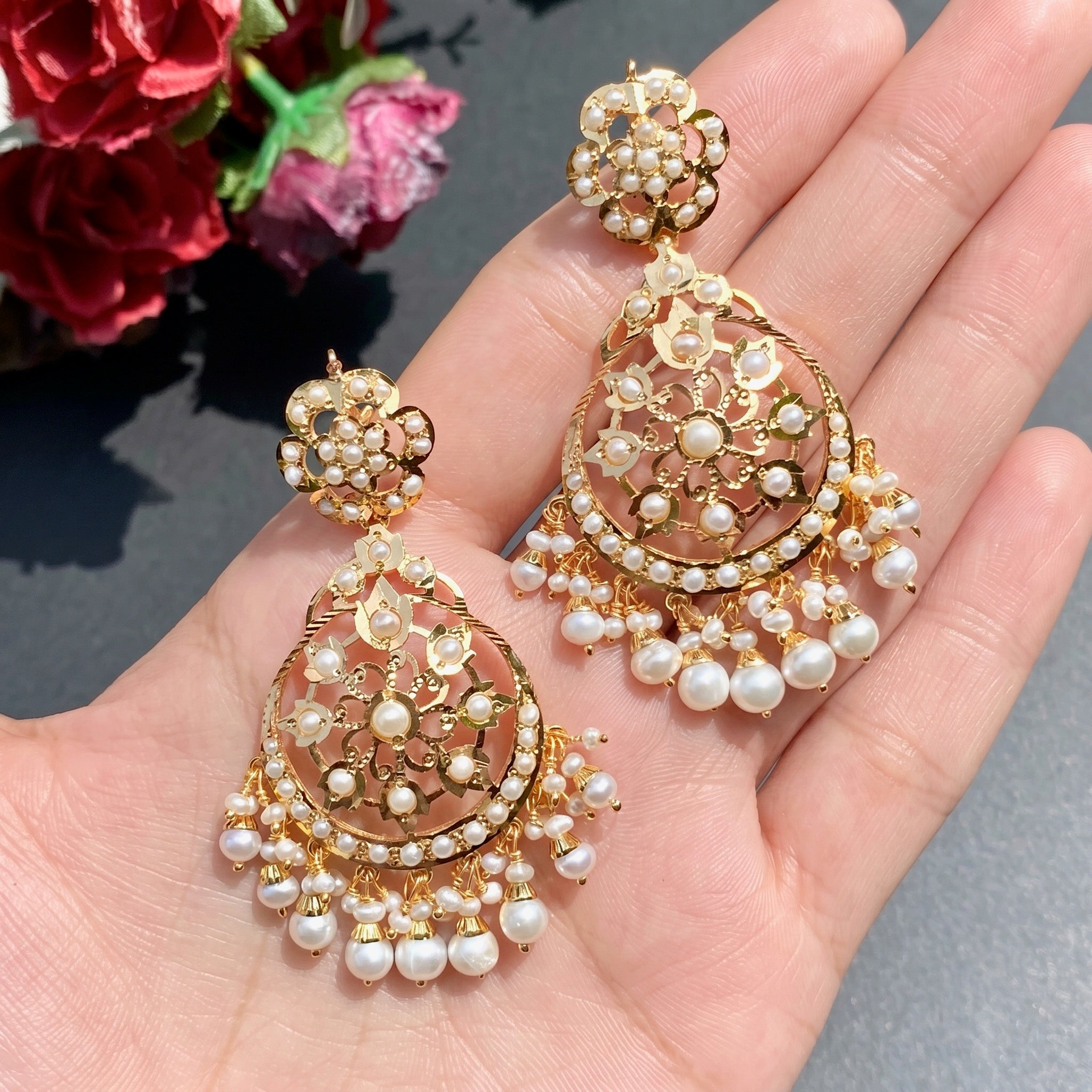 Sober Pearl Earrings | Gold Plated on Sterling Silver | Old World Charm ER 526B