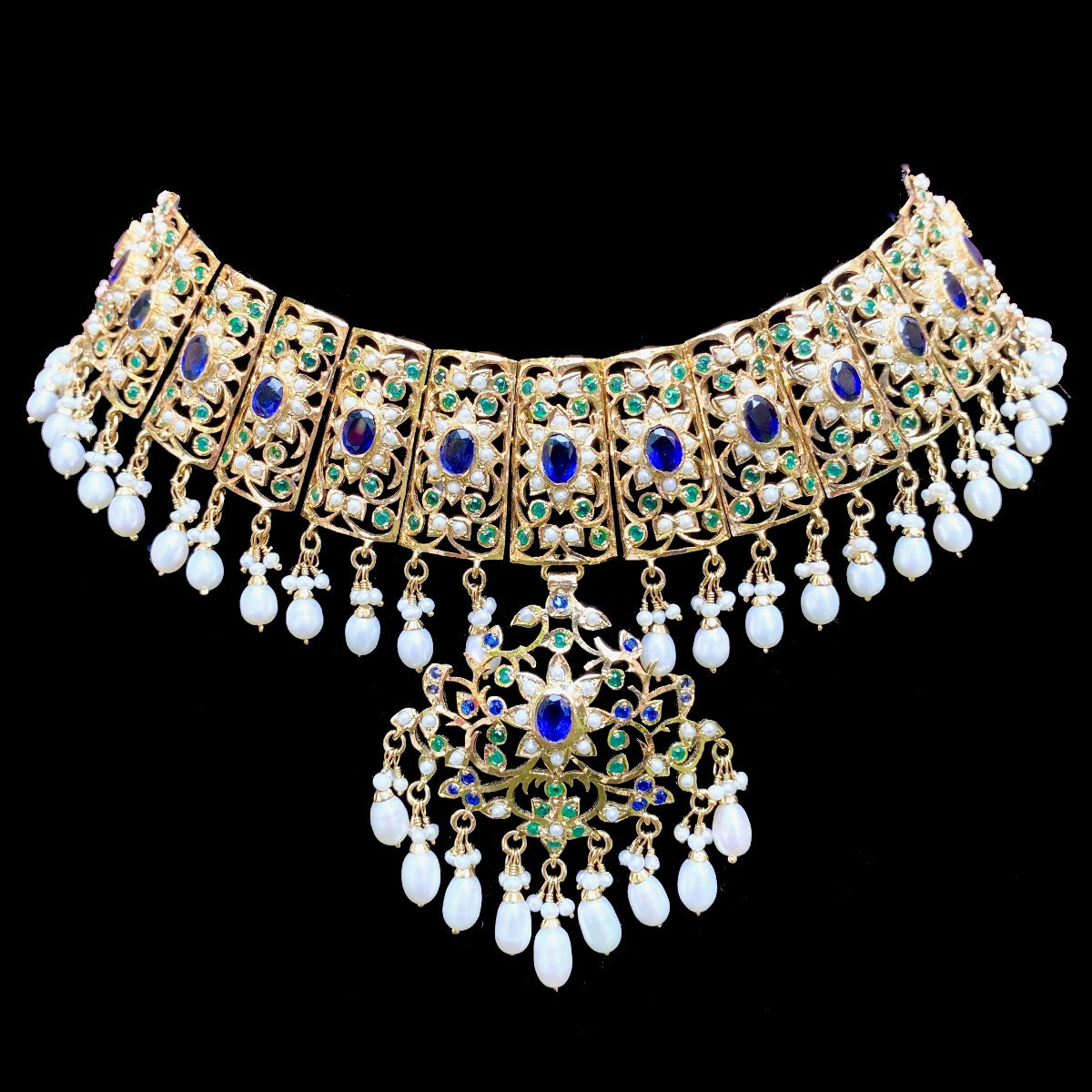 bridal pakistani blue sapphire necklace