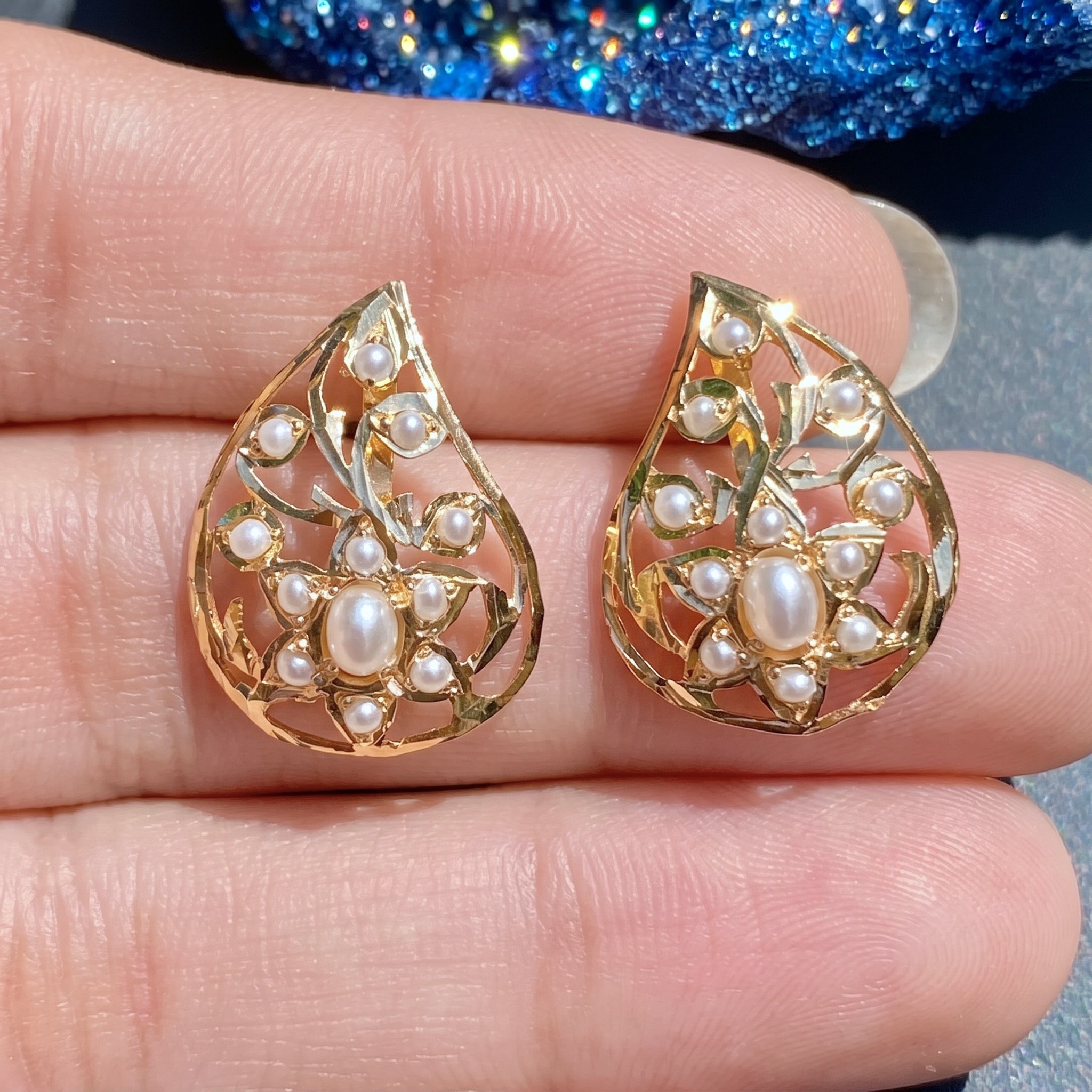 paisley shaped pearl studs for women in gold
