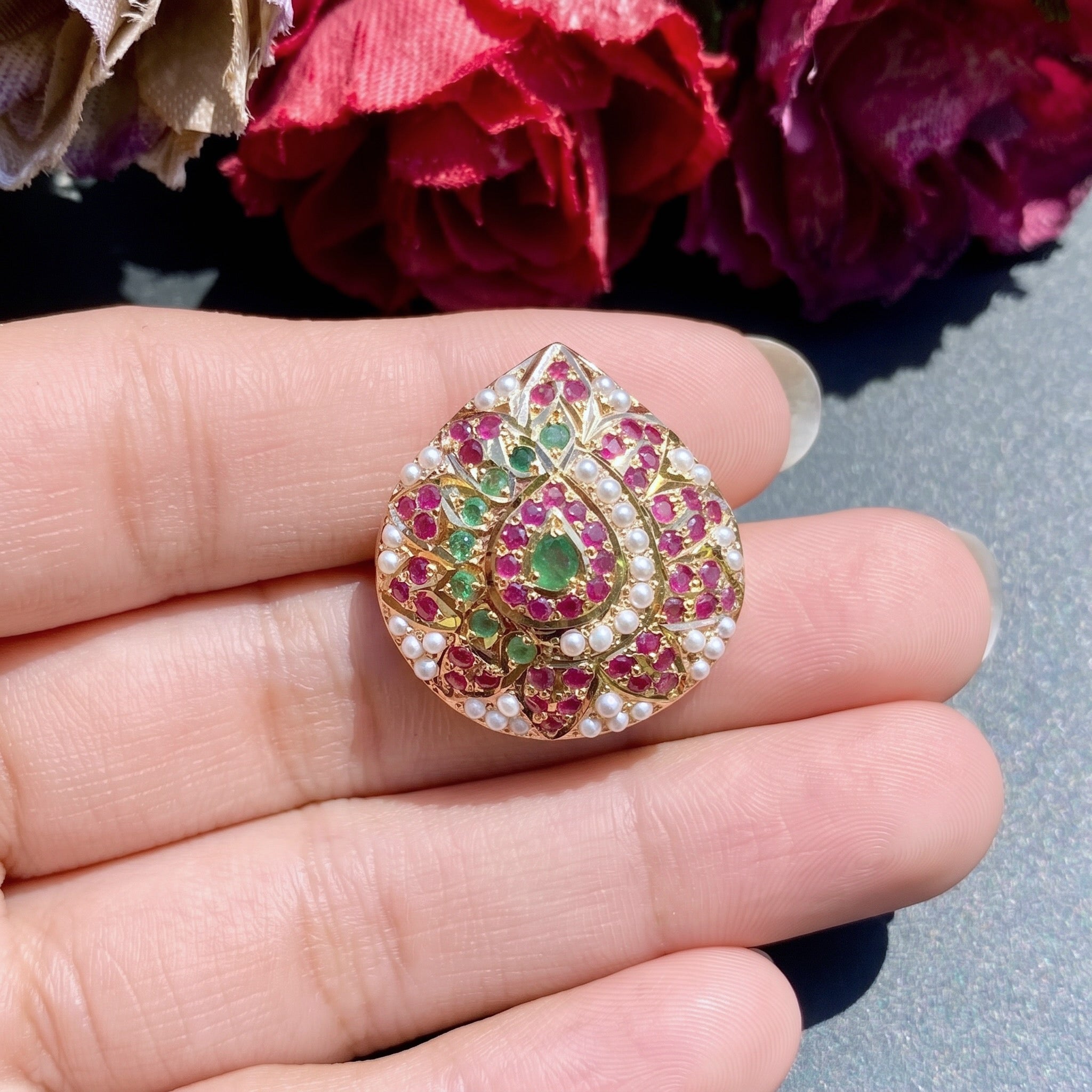 punjabi ruby emerald gold ring