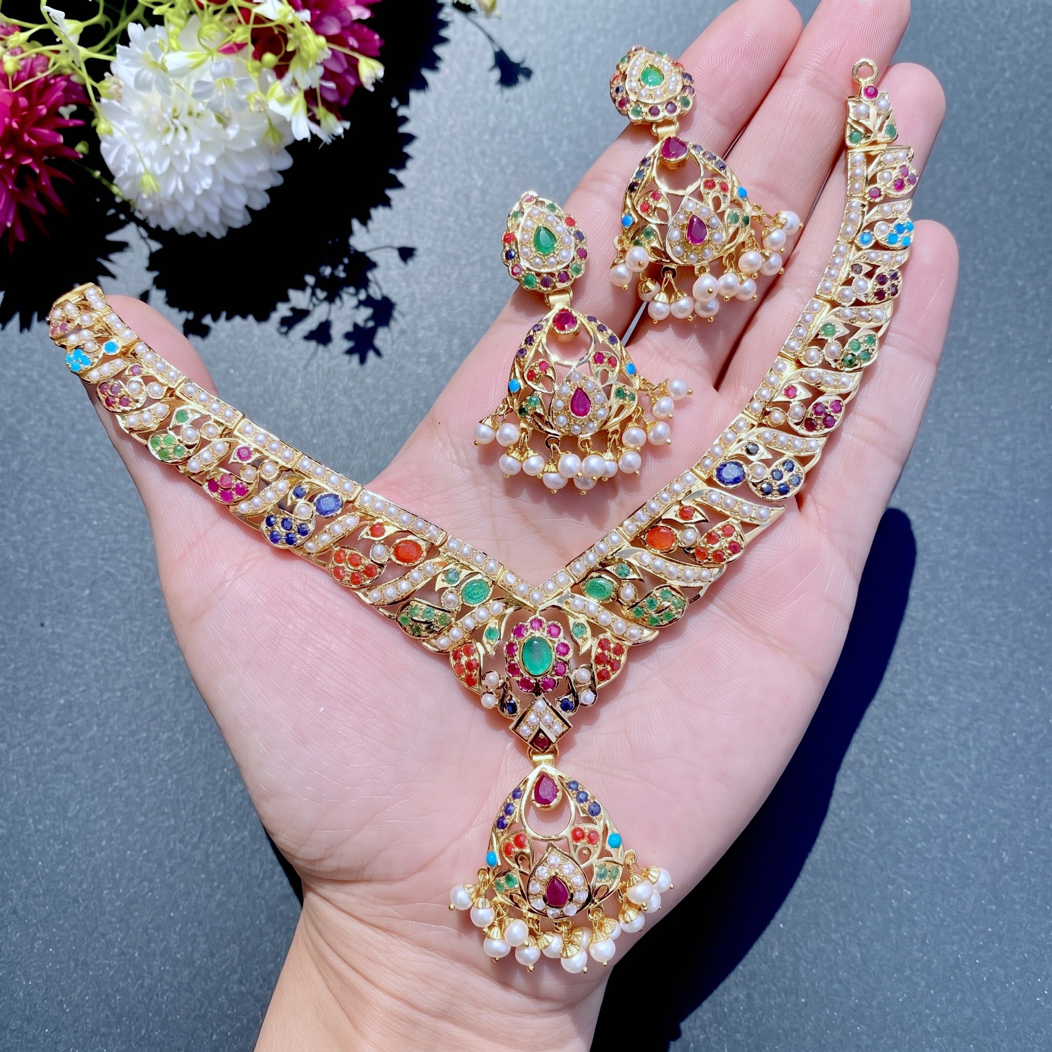 nauratan necklace set inspired by tanishq indian designs