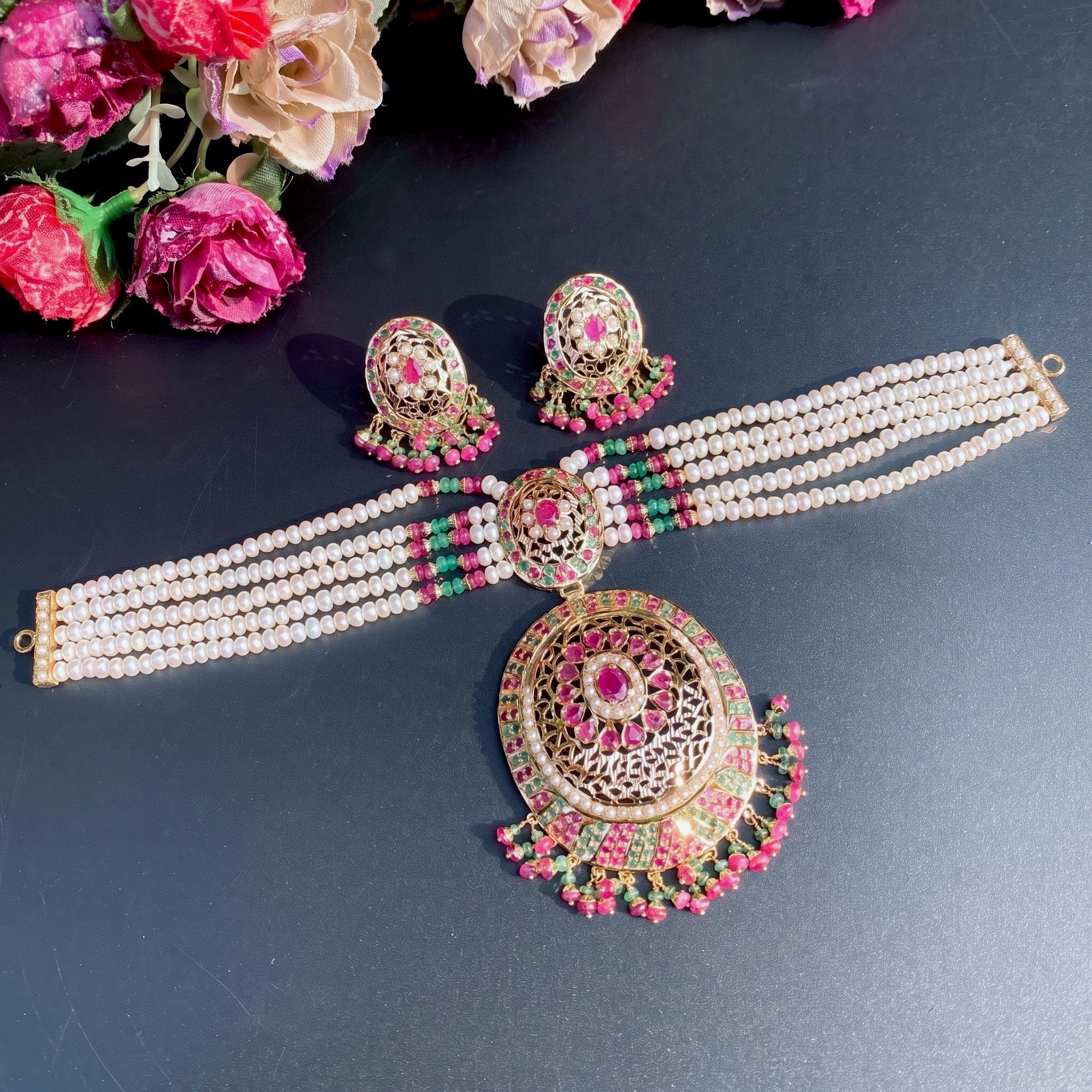 layered pearl necklace gold
