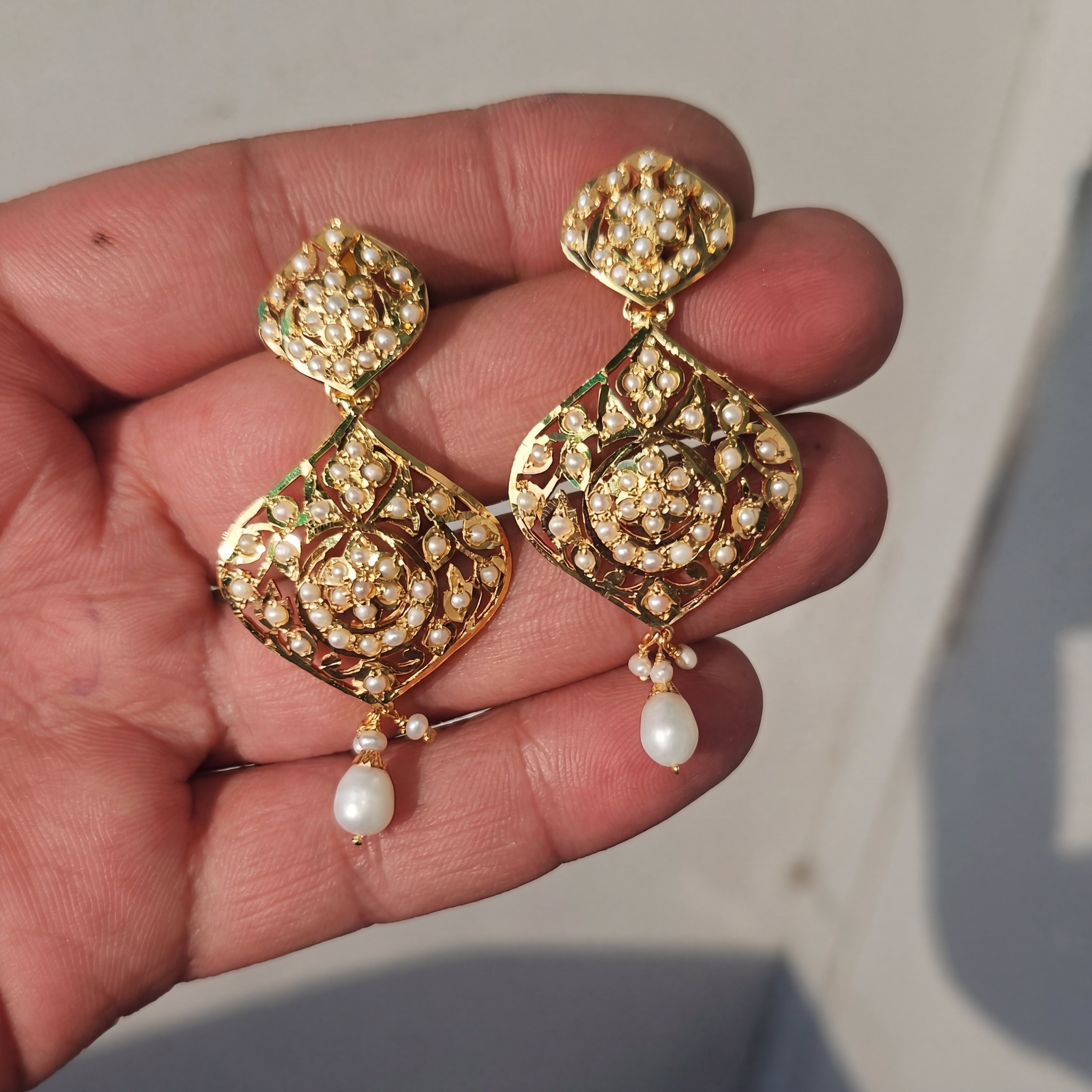 Cute & Dainty Pearl Earrings For Women | Traditional Jadau Jewelry on 925 Silver with Gold Plating ER 661