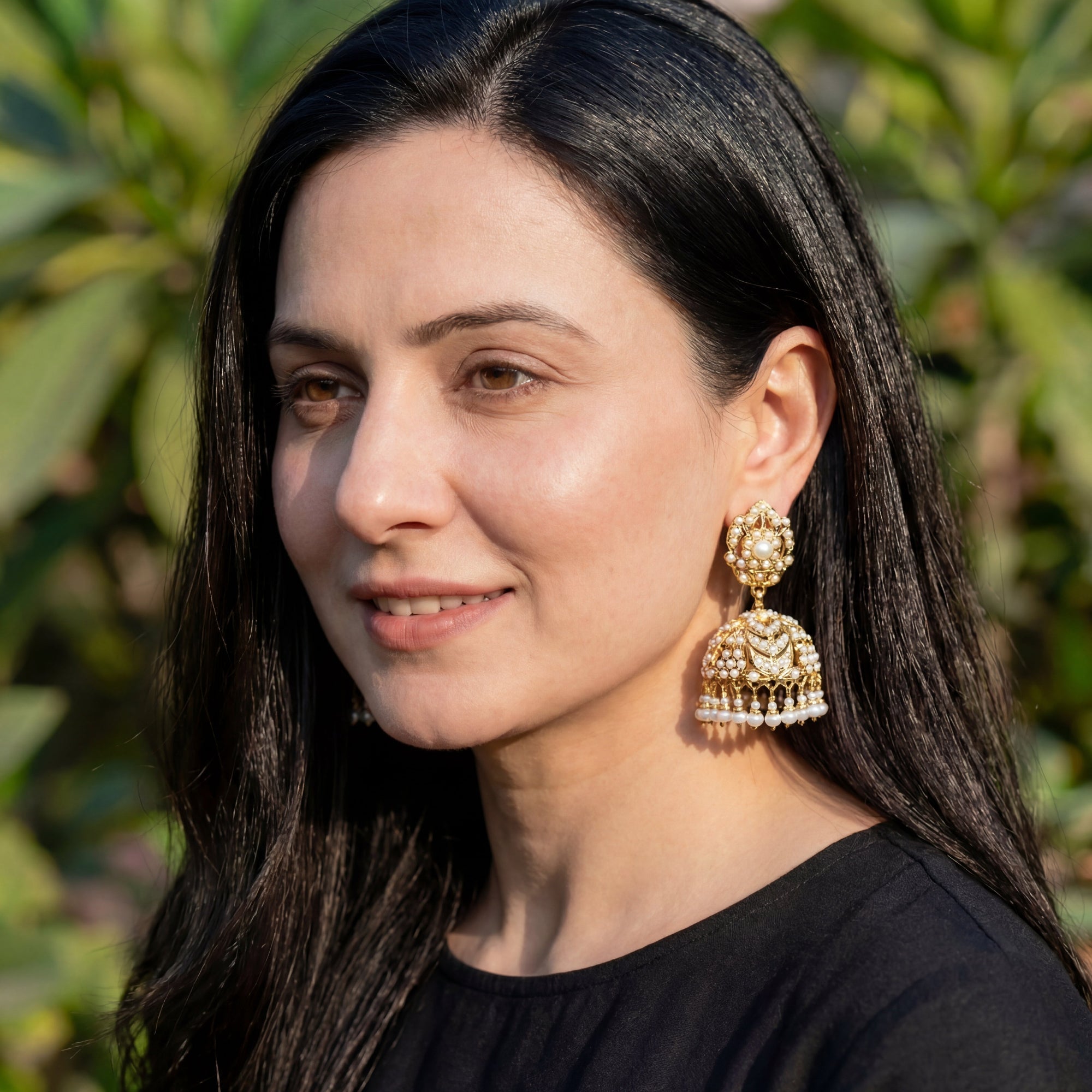 Hyderabadi Jhumkas on Silver | Studded with Freshwater Pearls ER 161