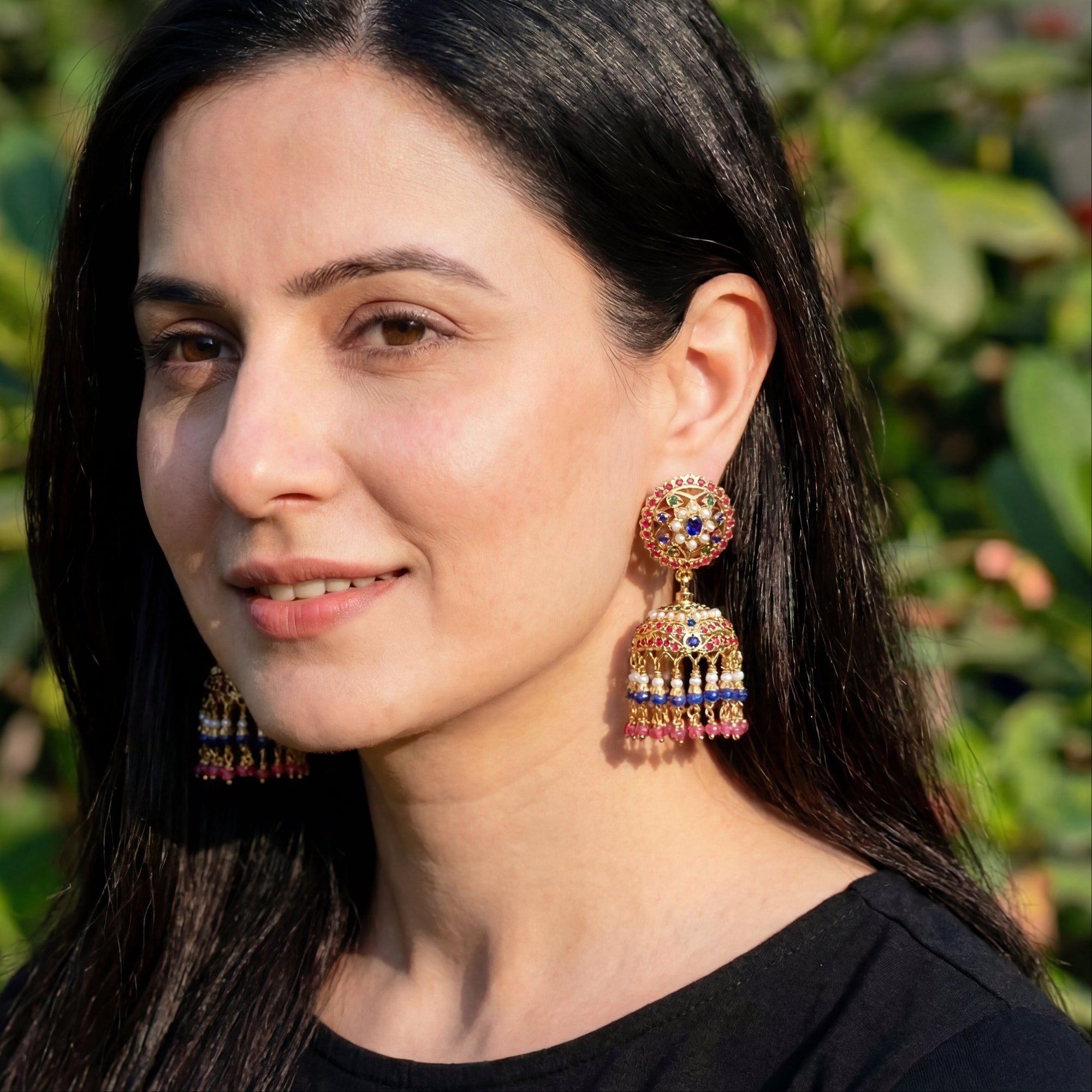 Premium Multicoloured Punjabi Jhumka Earrings | Indian Silver Jhumkis ER 579