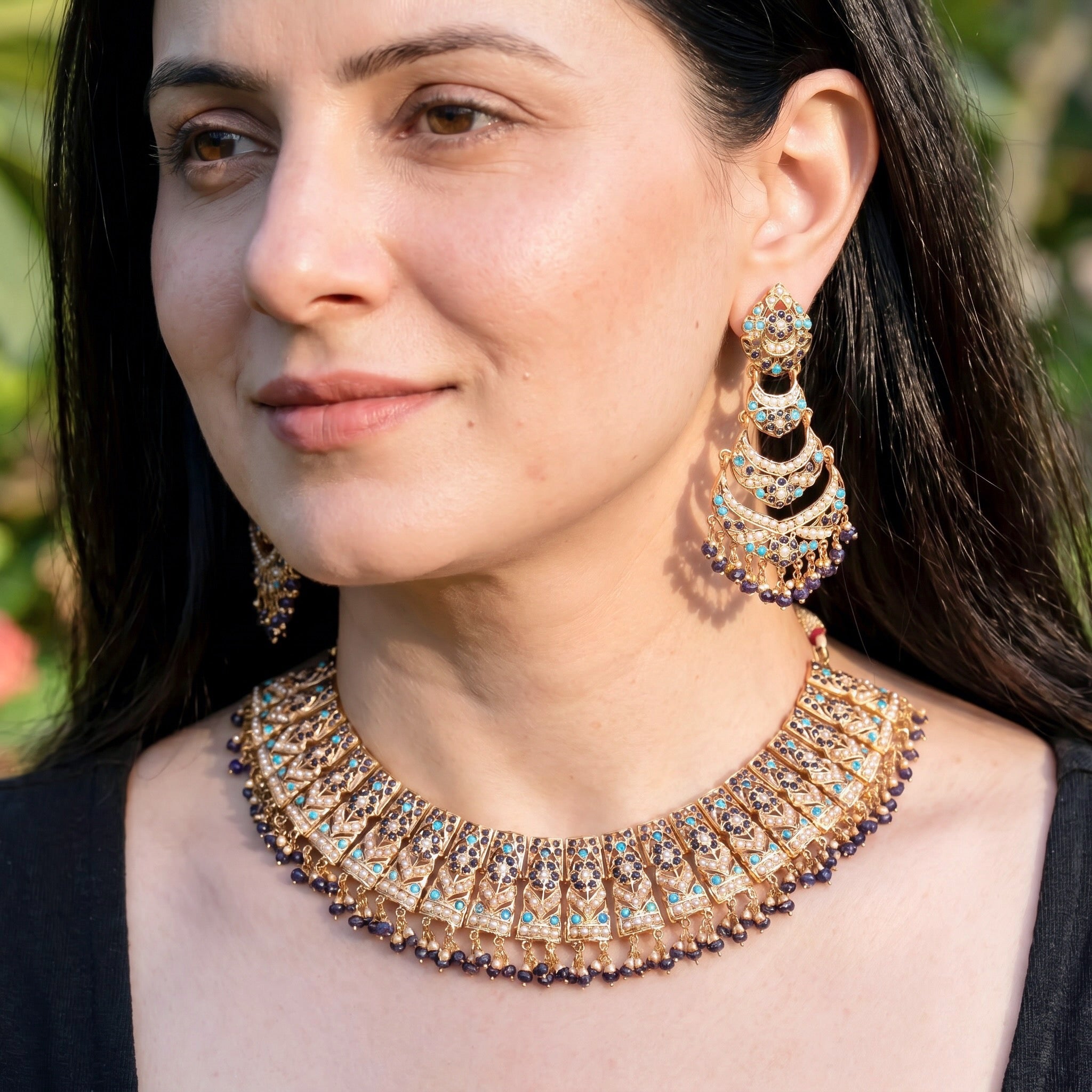 Classic Jadau Necklace Set in Unique Color Combination | Gold Plated on 925 Silver NS 448