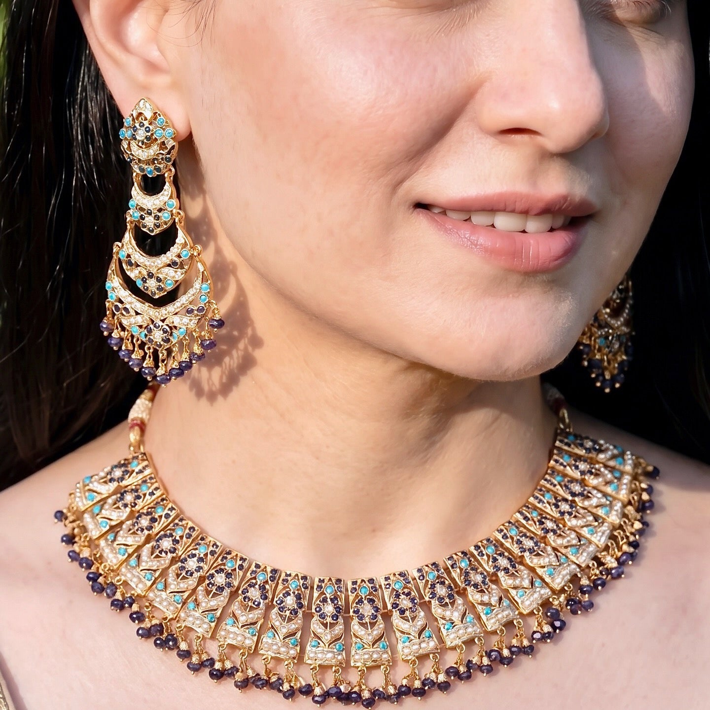 Classic Jadau Necklace Set in Unique Color Combination | Gold Plated on 925 Silver NS 448