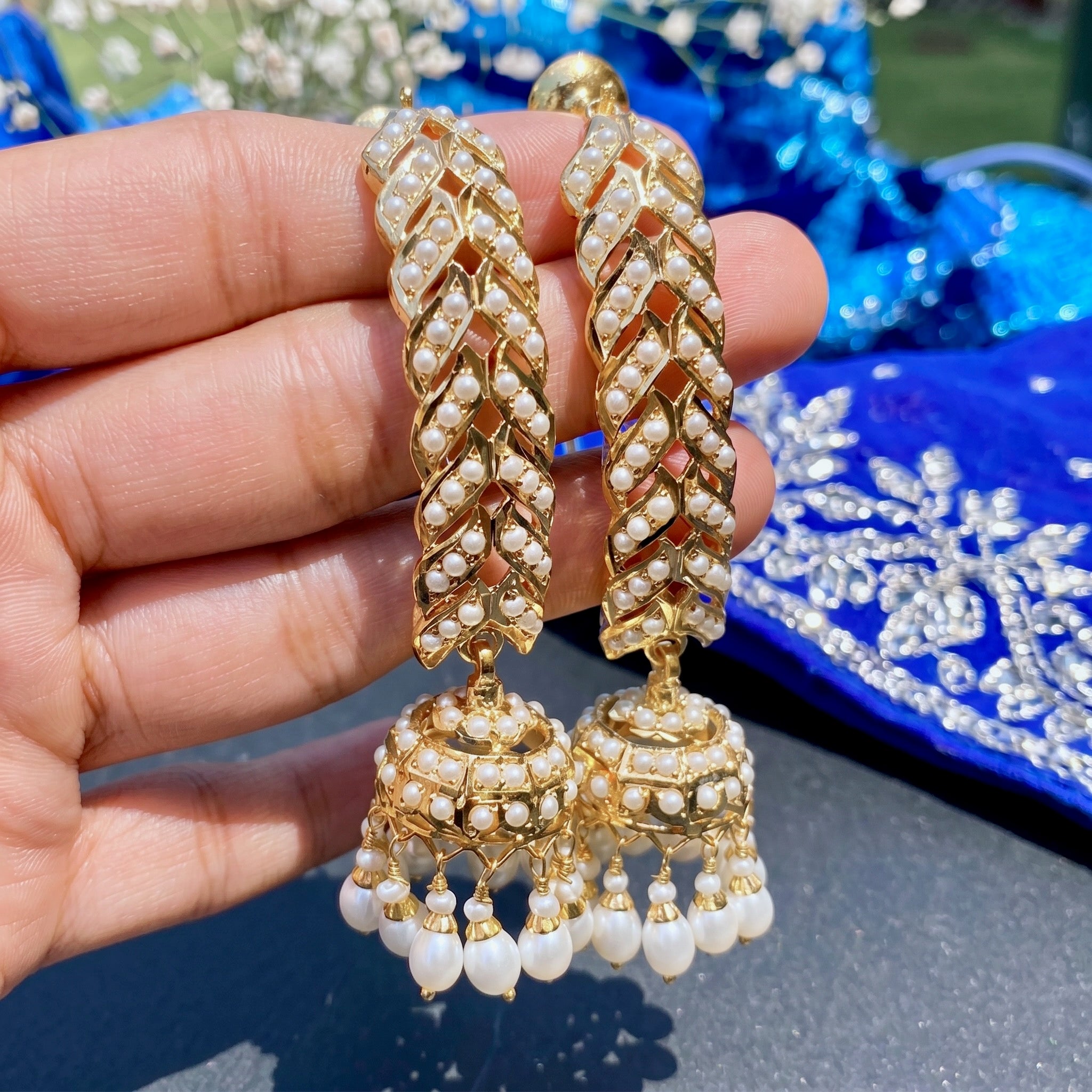 Pearl Jadau Jhumka Earrings in Sterling Silver ER 076