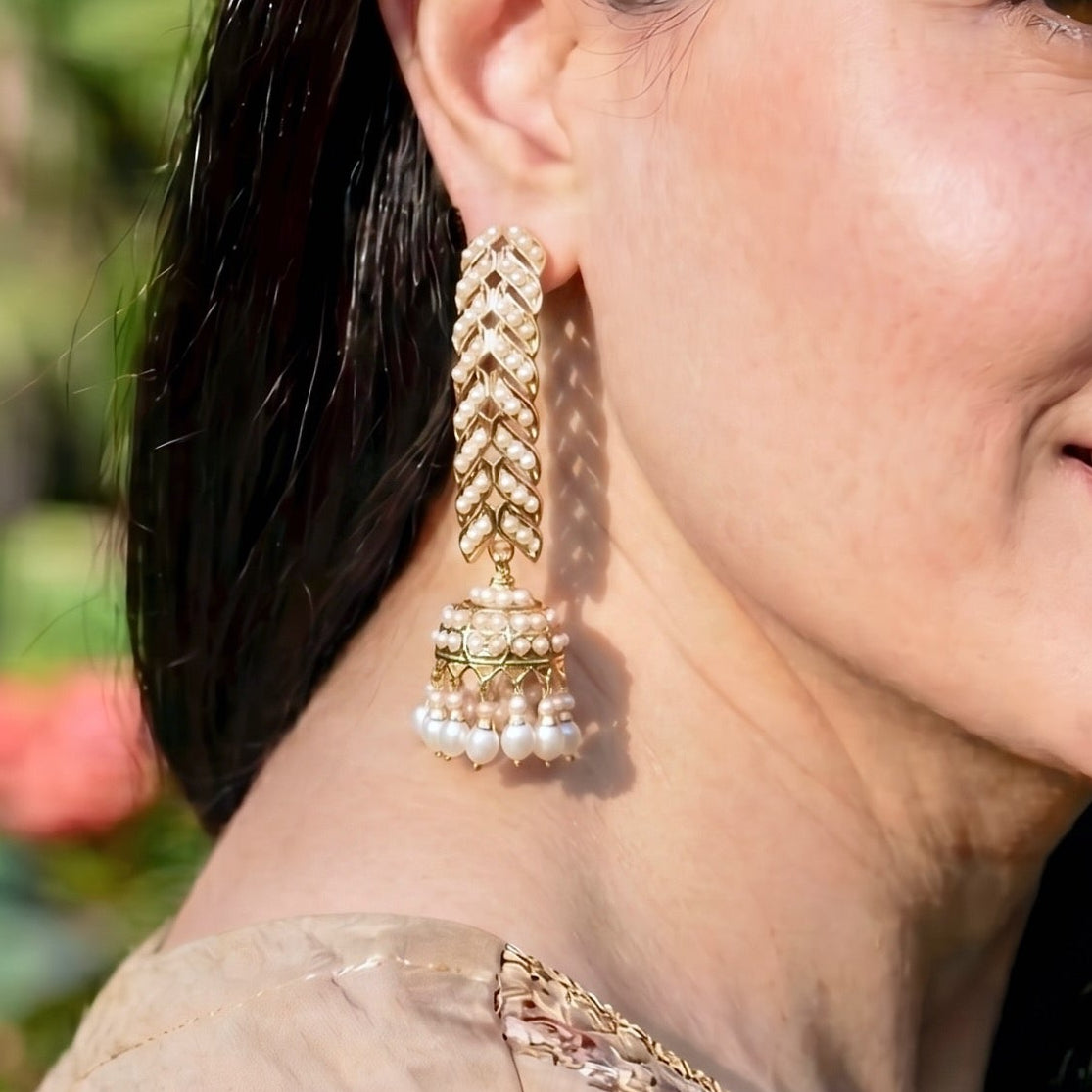 Pearl Jadau Jhumka Earrings in Sterling Silver ER 076