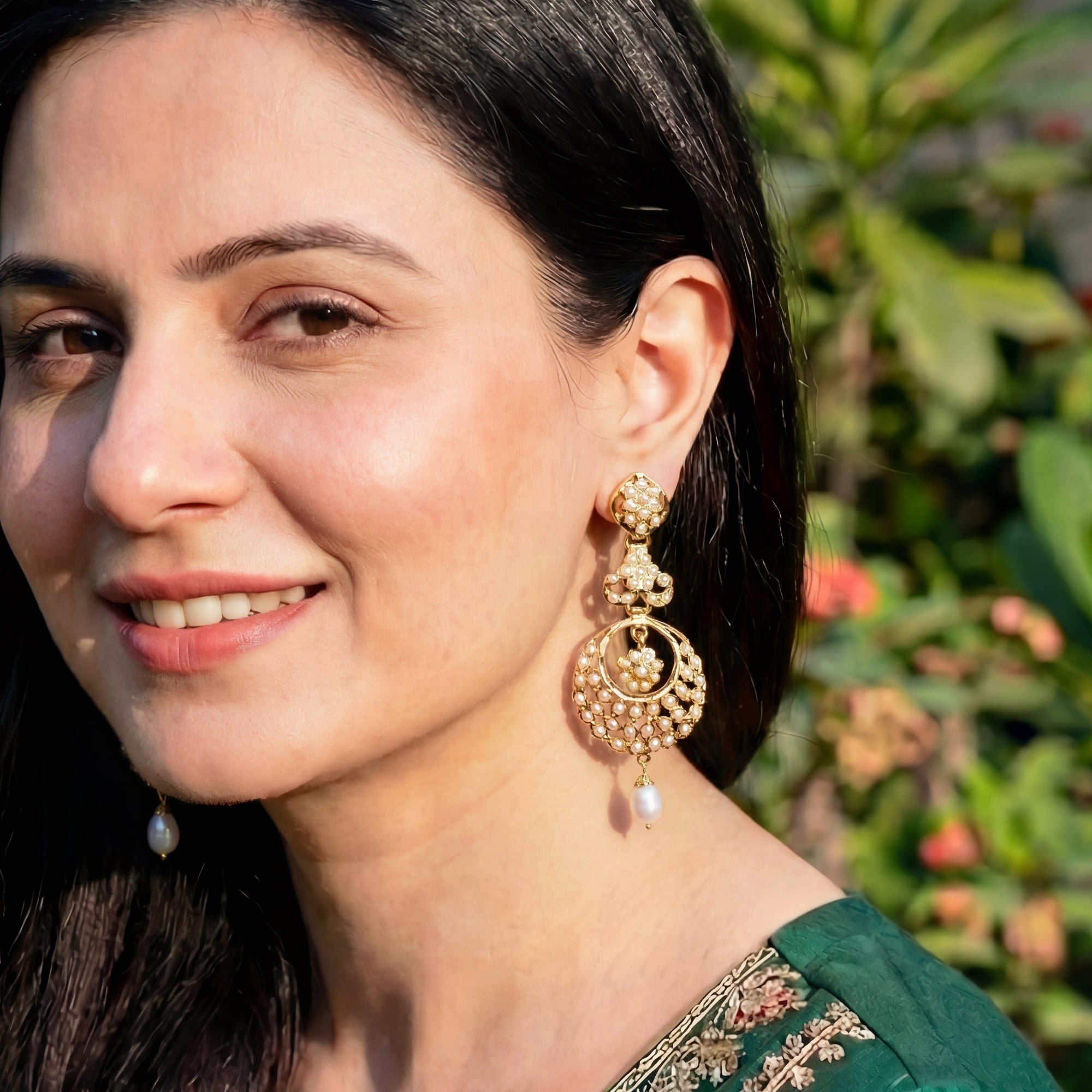 Long Chandbali Danglers | Freshwater Pearls on 925 Silver Earrings ER 656