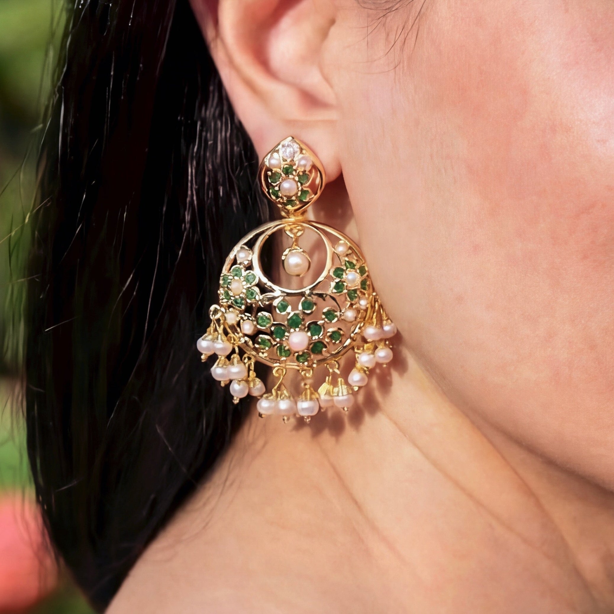 Small Jadau Chandbali in Emerald Green Colors | Gold Plated on 925 Silver ER 660