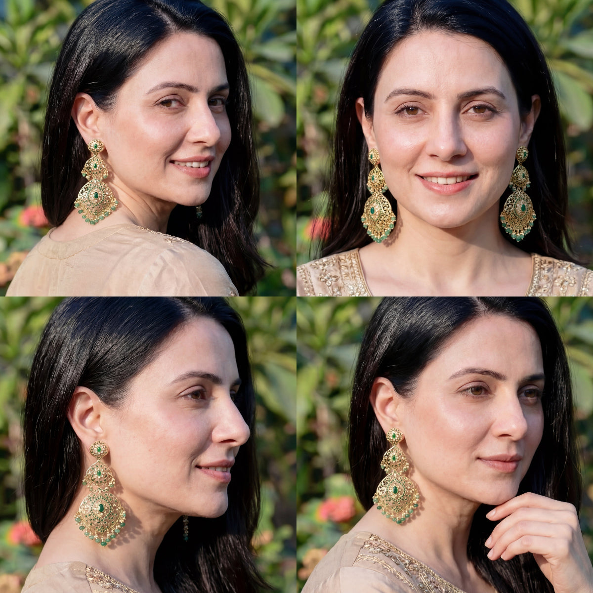 Statement Emerald Green Danglers | Gold Plated on 925 Silver Base ER 666