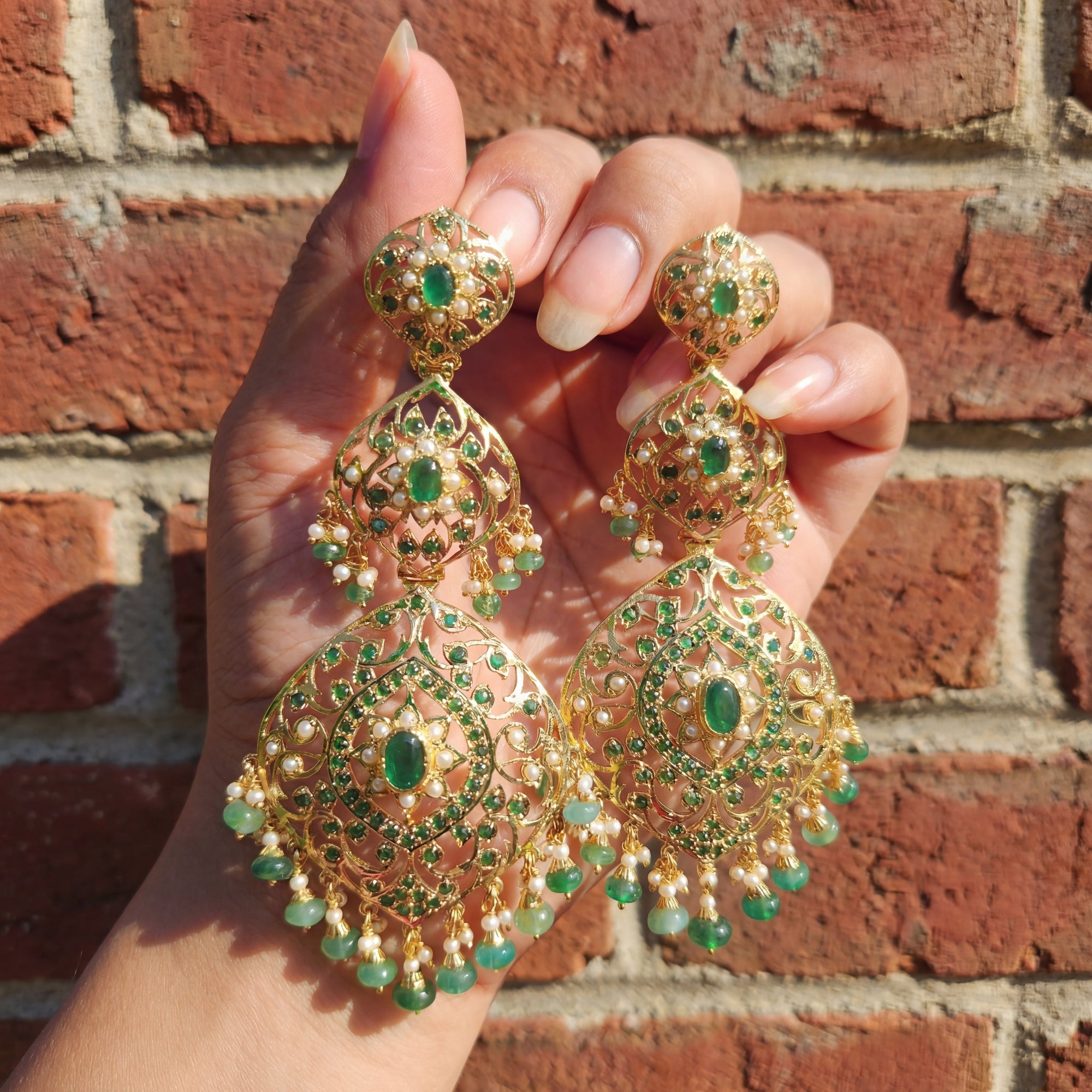 Statement Emerald Green Danglers | Gold Plated on 925 Silver Base ER 666