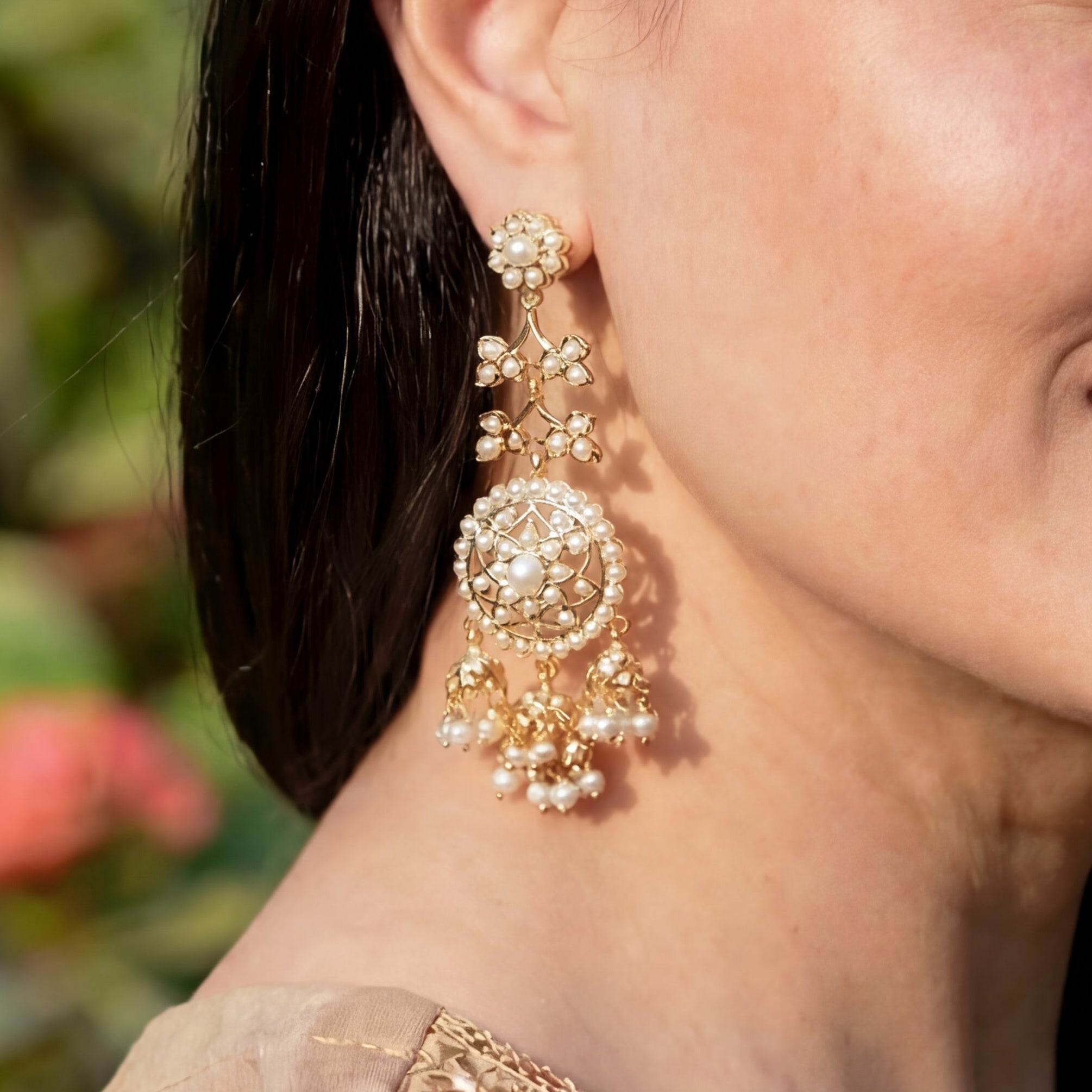 Long Pearl Jhumka Earrings | Real Freshwater Pearls | Gold Plated on 925 Silver ER 669