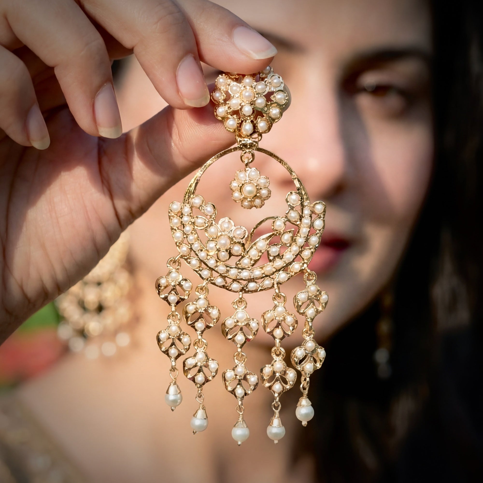 Middle Eastern Style Pearl Earrings | Fusion Chandbali On 925 Silver Base ER 672