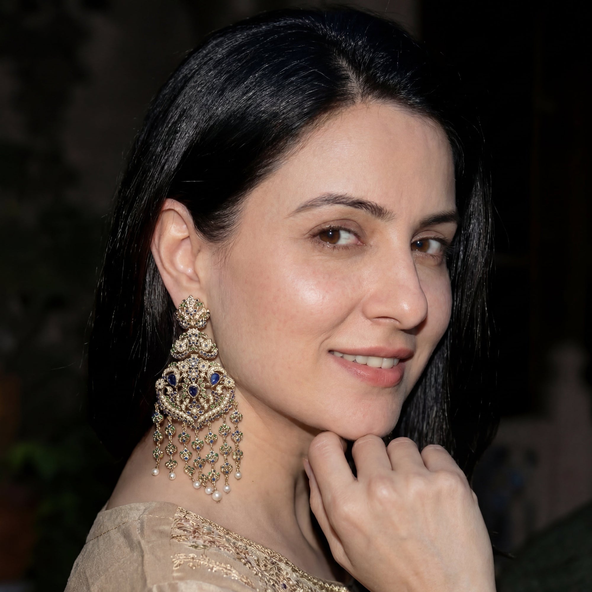 Statement Large Jadau Earrings | Royal Color Combination | Gold Plated on Silver ER 673