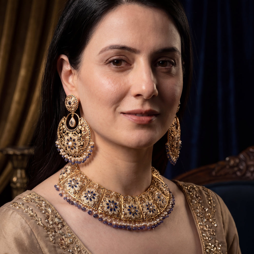 Antique Bridal Indian Jewelry Set | Gold Plated Indian Necklace Set NS 186