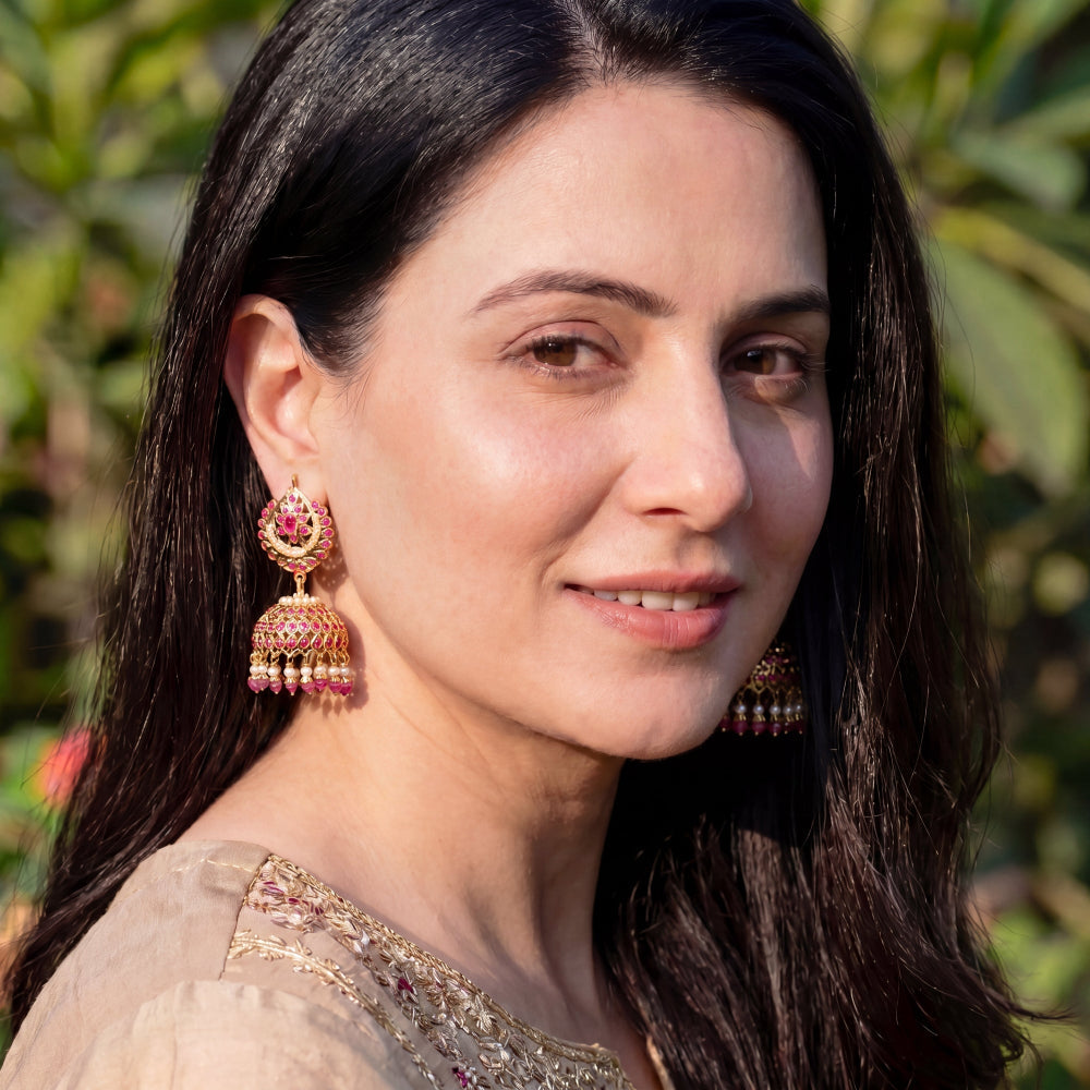 Jadau Jhumka | Premium Indian Silver Jewellery Online | 925 Silver ER 303