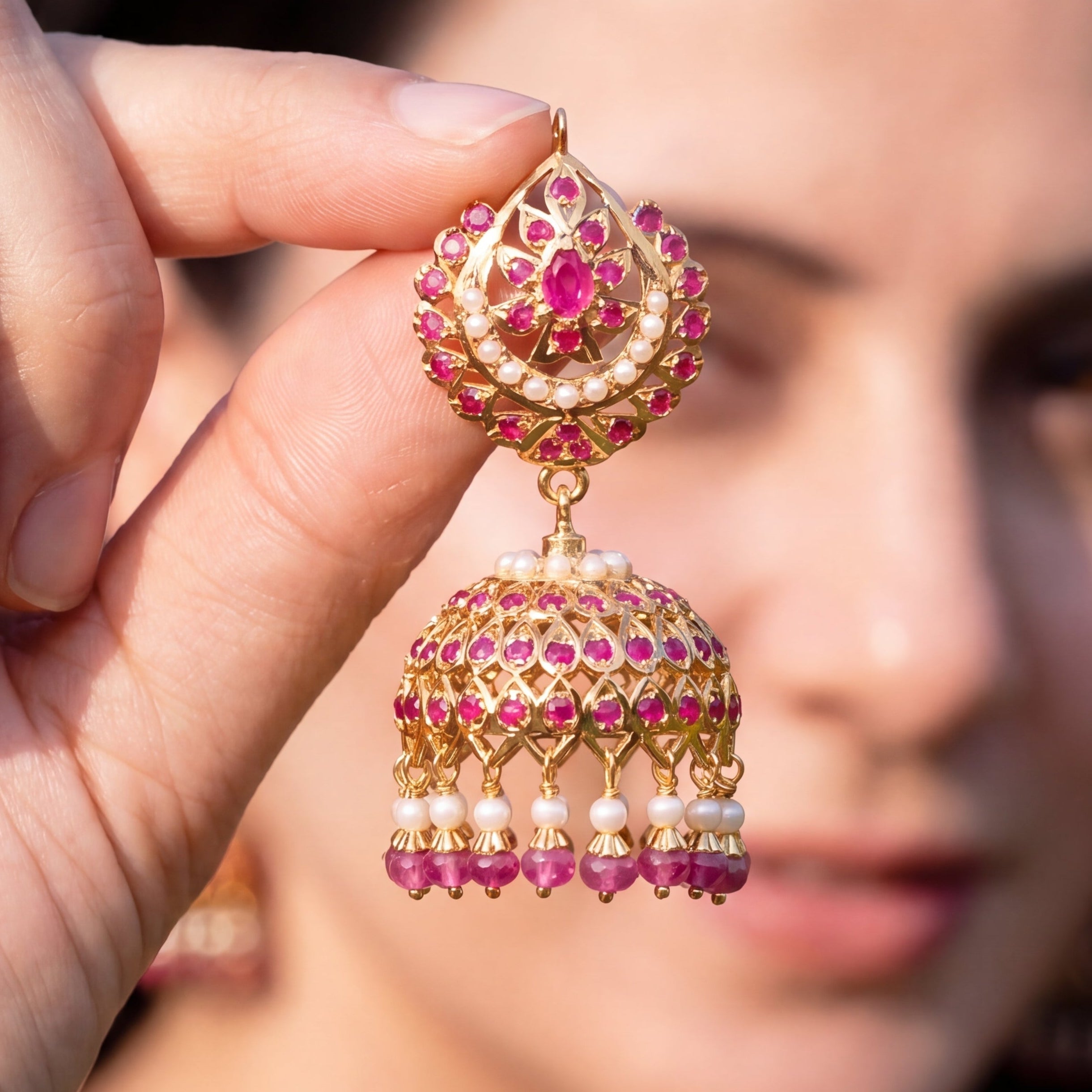 Jadau Jhumka | Premium Indian Silver Jewellery Online | 925 Silver ER 303