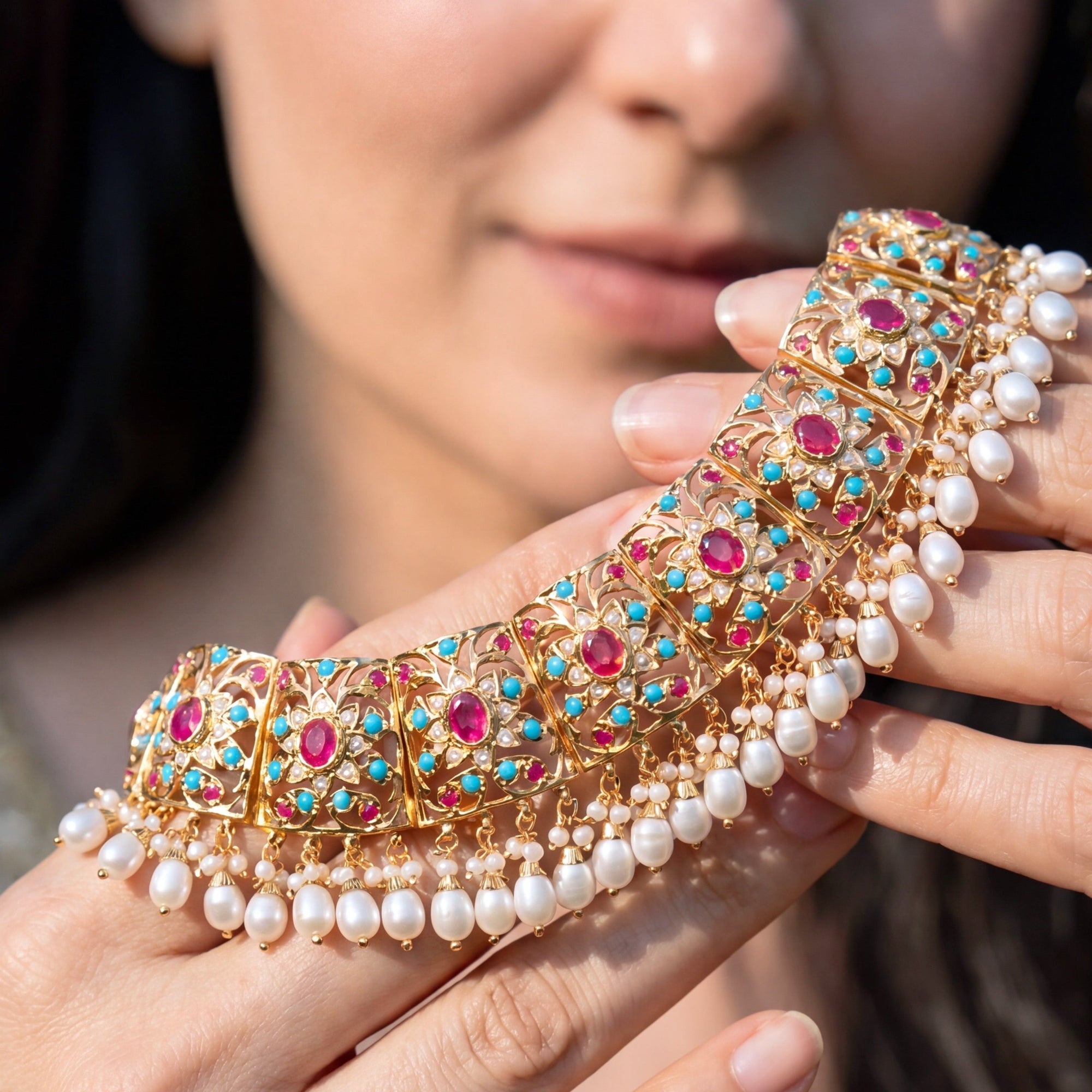 Multicoloured Jadau Set | 22k Gold Plated | Sterling Silver NS 263
