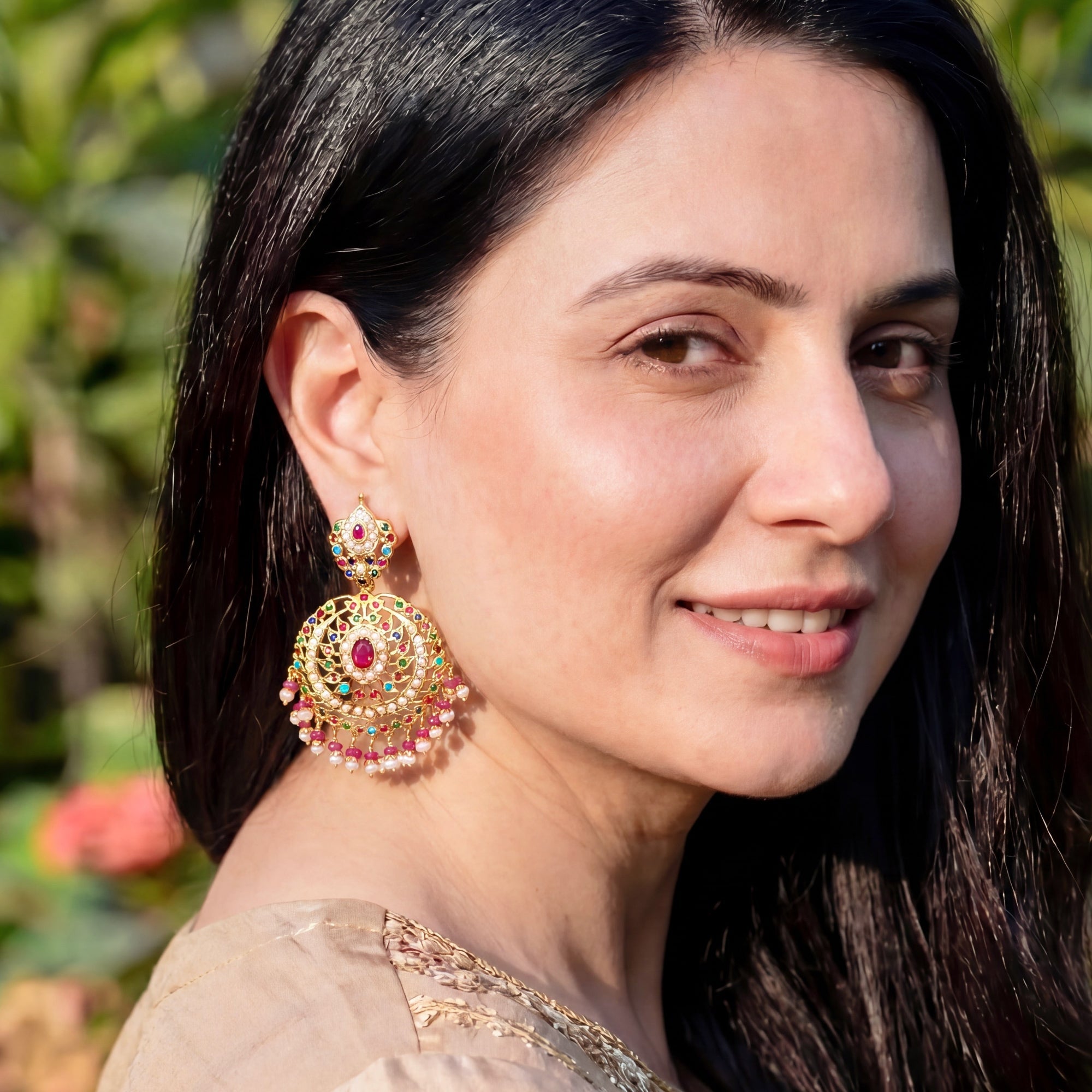Jadau Earrings in Navaratna Colours | Premium Quality Indian Jewellery ER 404